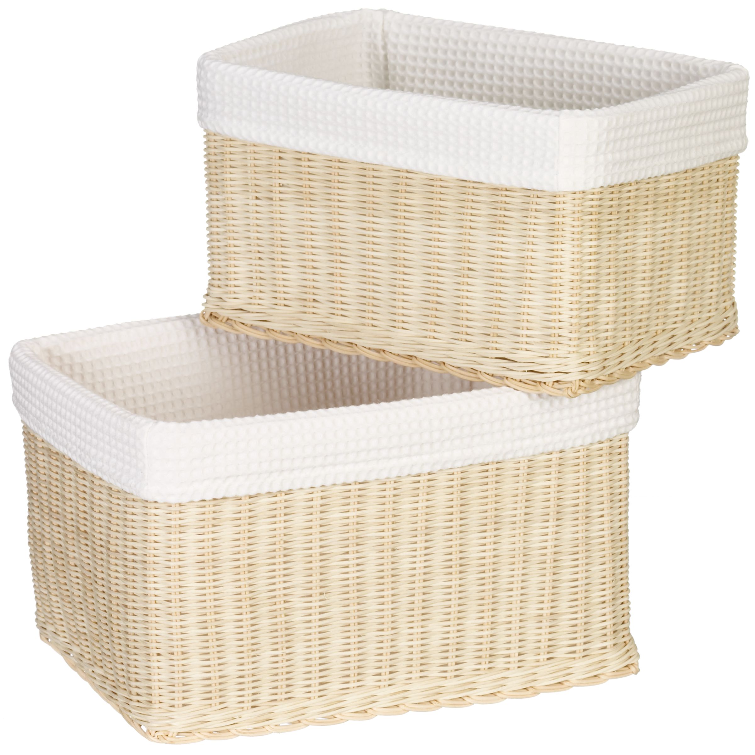 Rattan Baskets, Set of 2, White Waffle