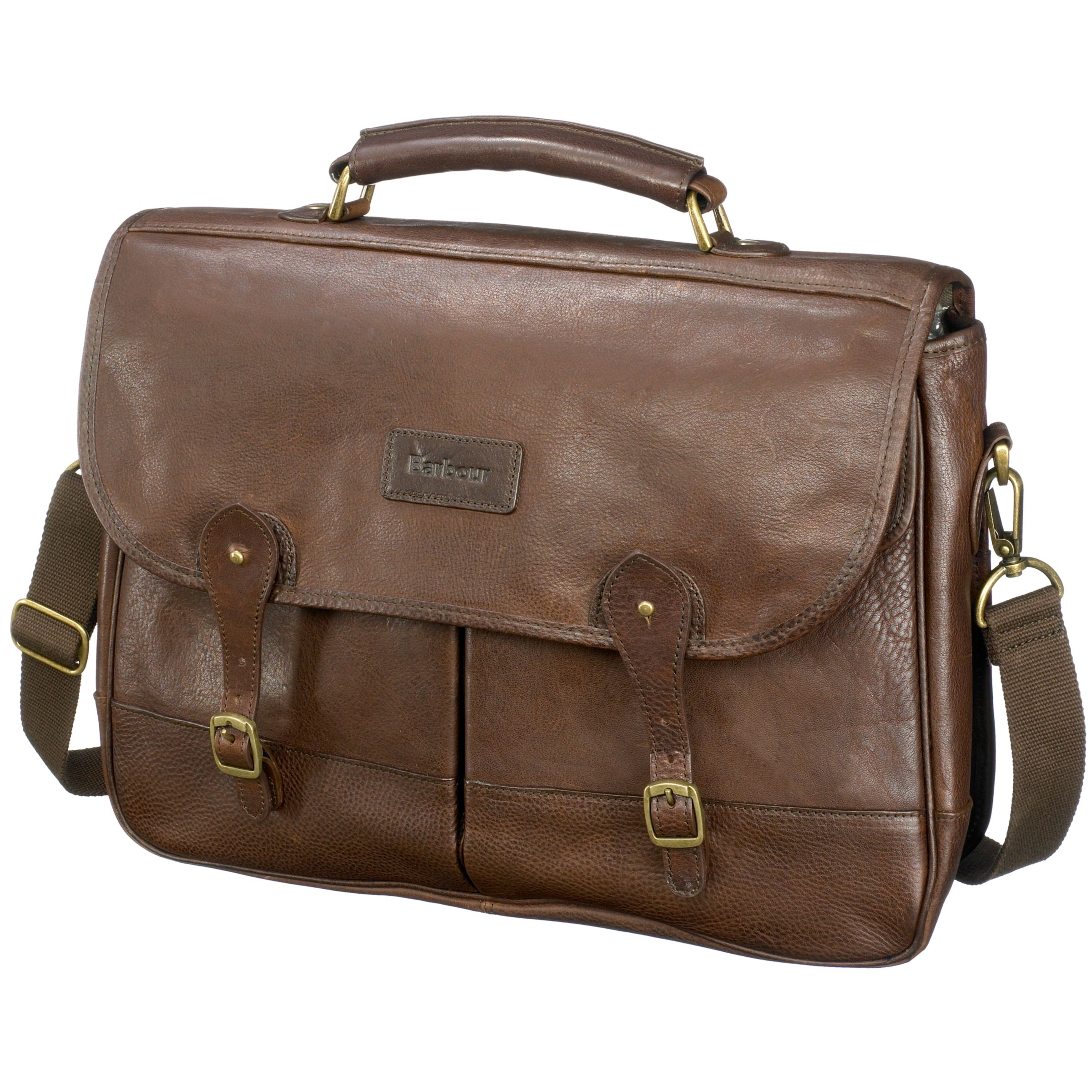 Barbour Leather Briefcase, Brown at John Lewis