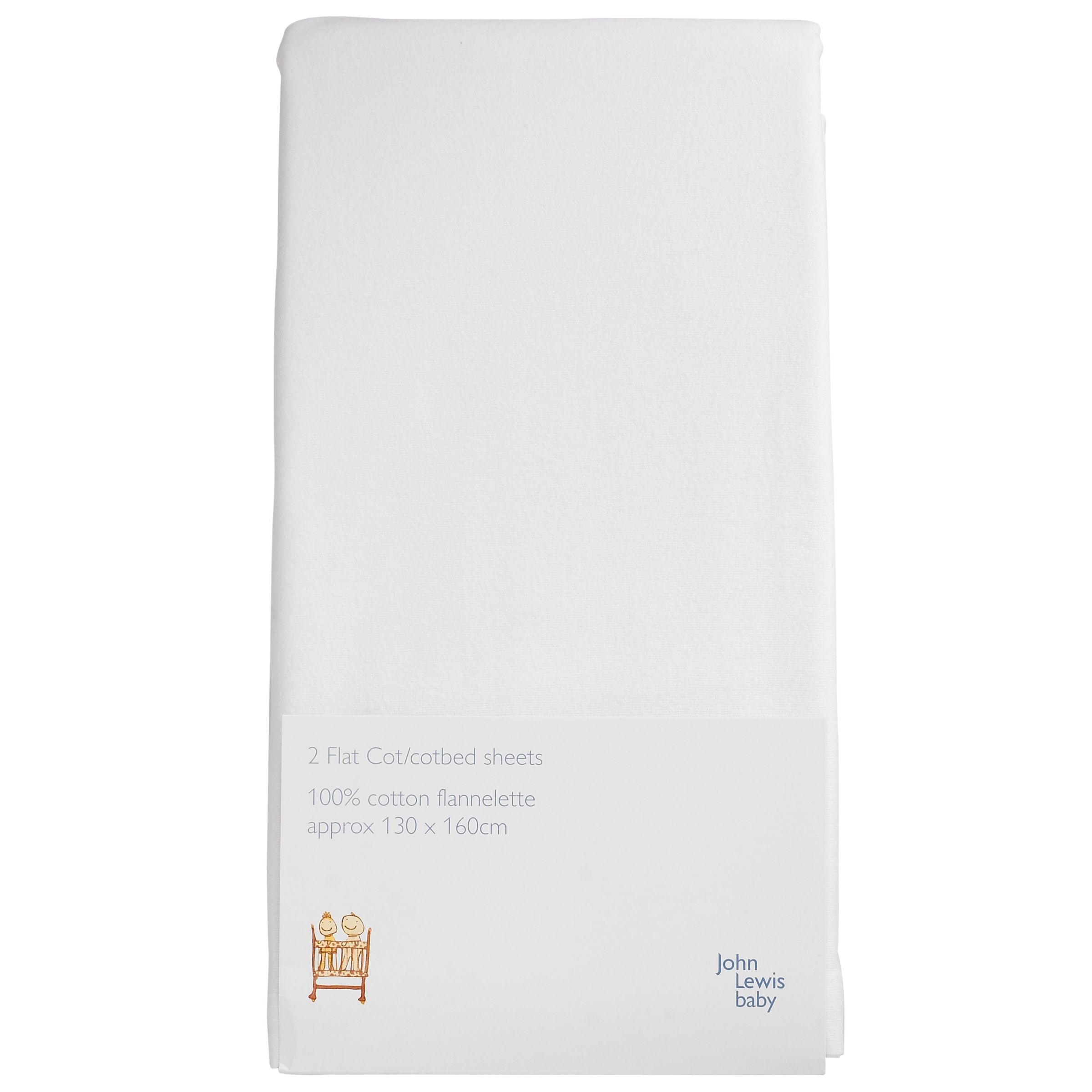 John Lewis Flannelette Flat Cotbed Sheet Pack of 2 White