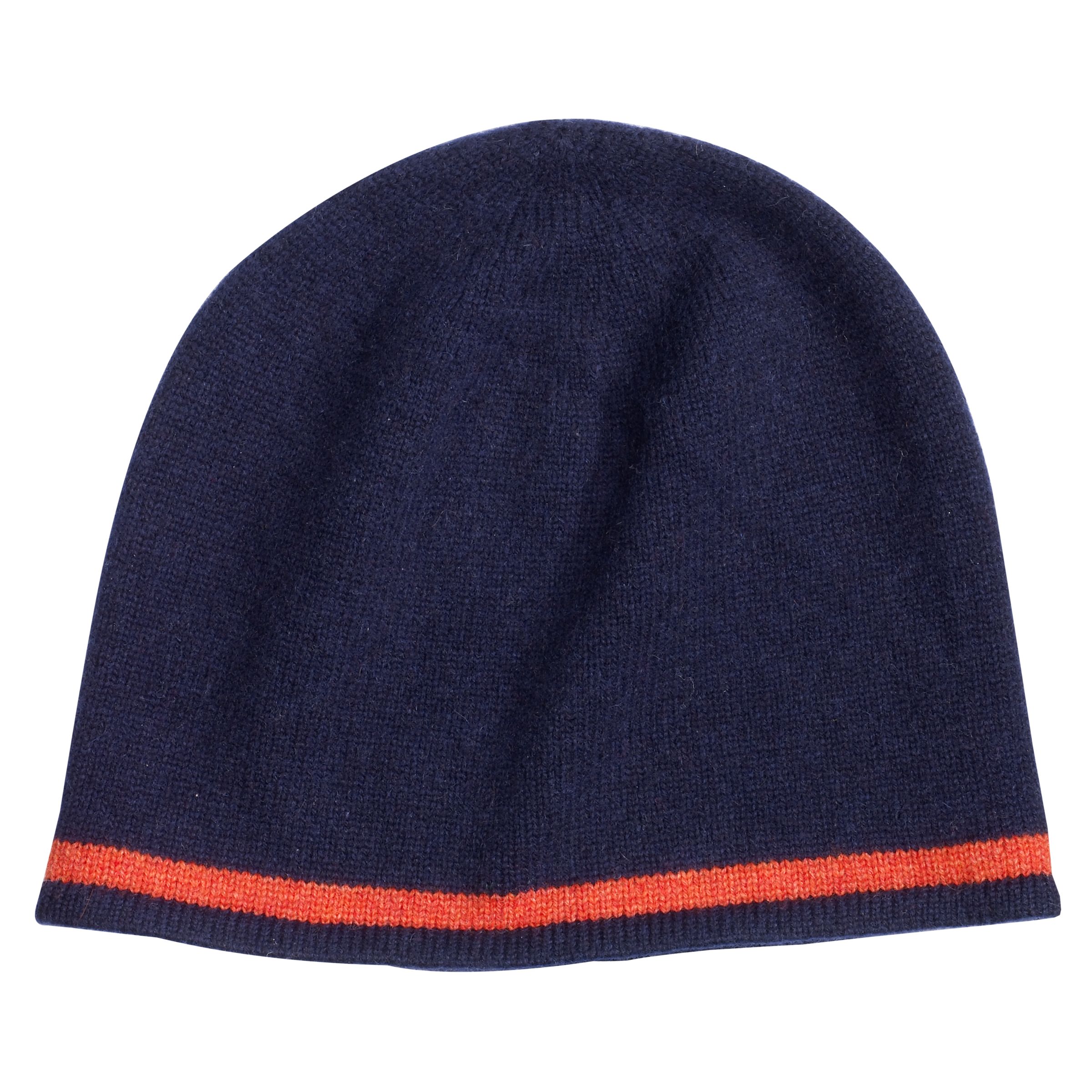 Johnstons for John Lewis Cashmere Trim Beanie, Navy/Orange, One Size