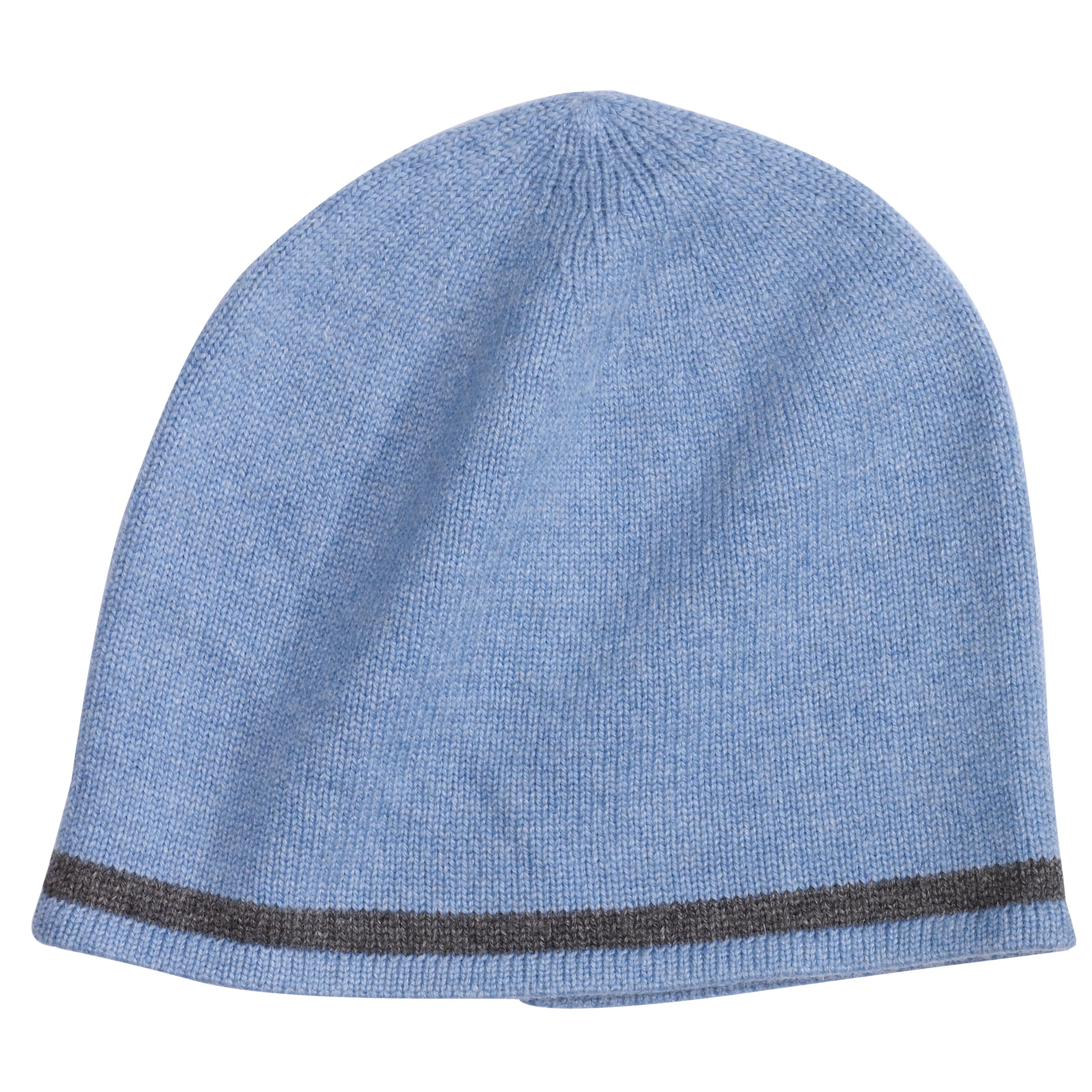 Johnstons for John Lewis Cashmere Trim Beanie, Blue/Grey, One Size