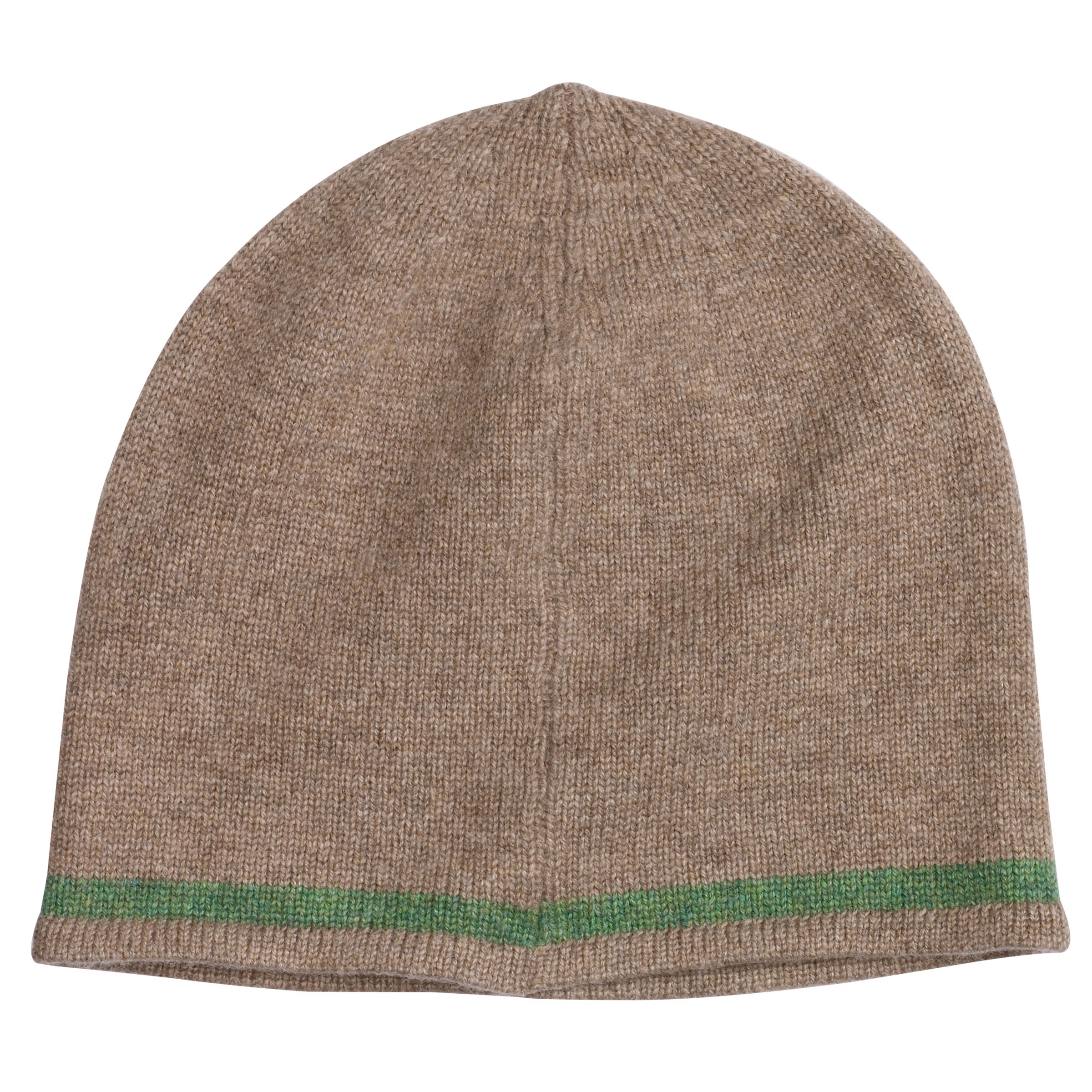 Johnstons for John Lewis Cashmere Trim Beanie, Oatmeal/Green, One Size