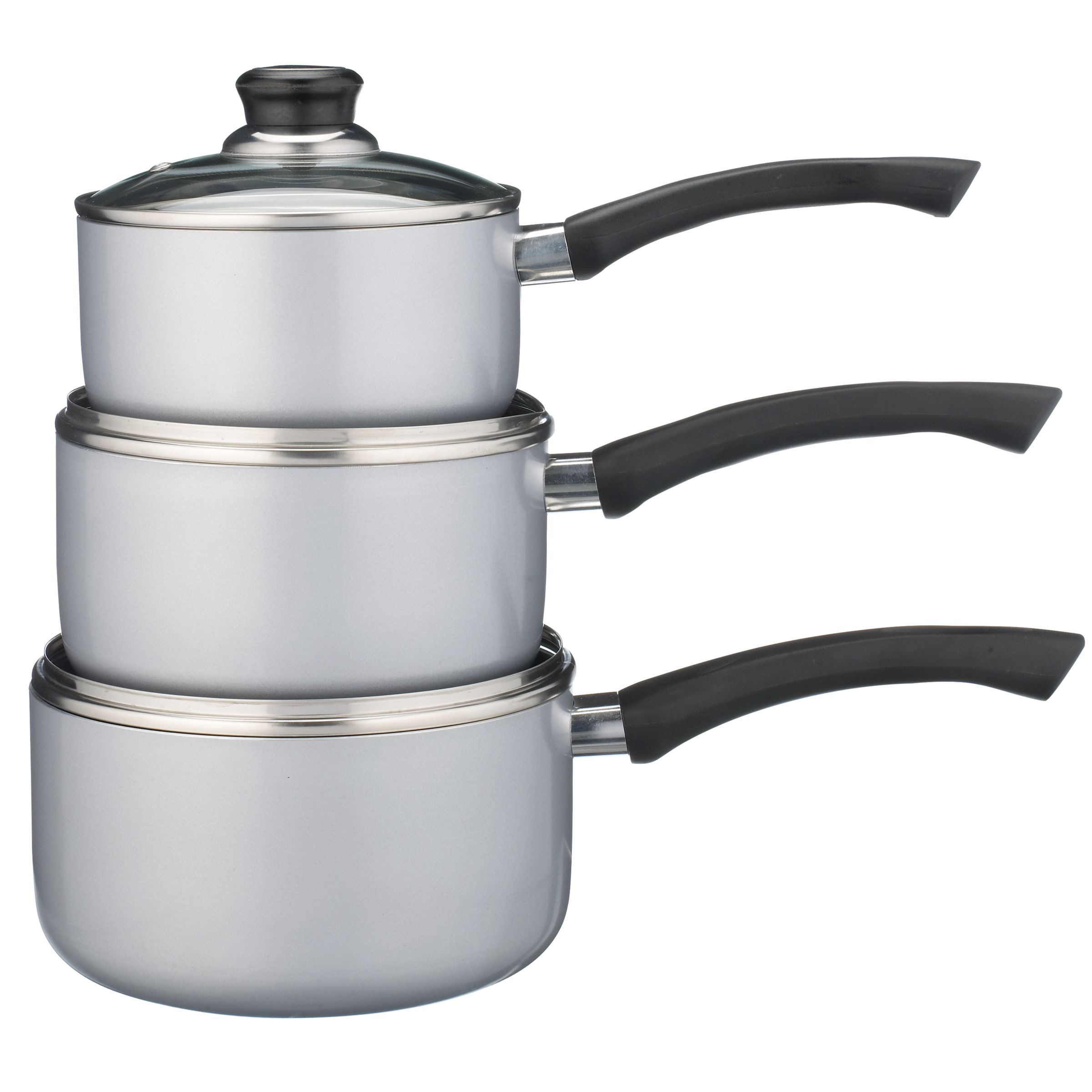 John Lewis 3 Piece Saucepan Set Silver