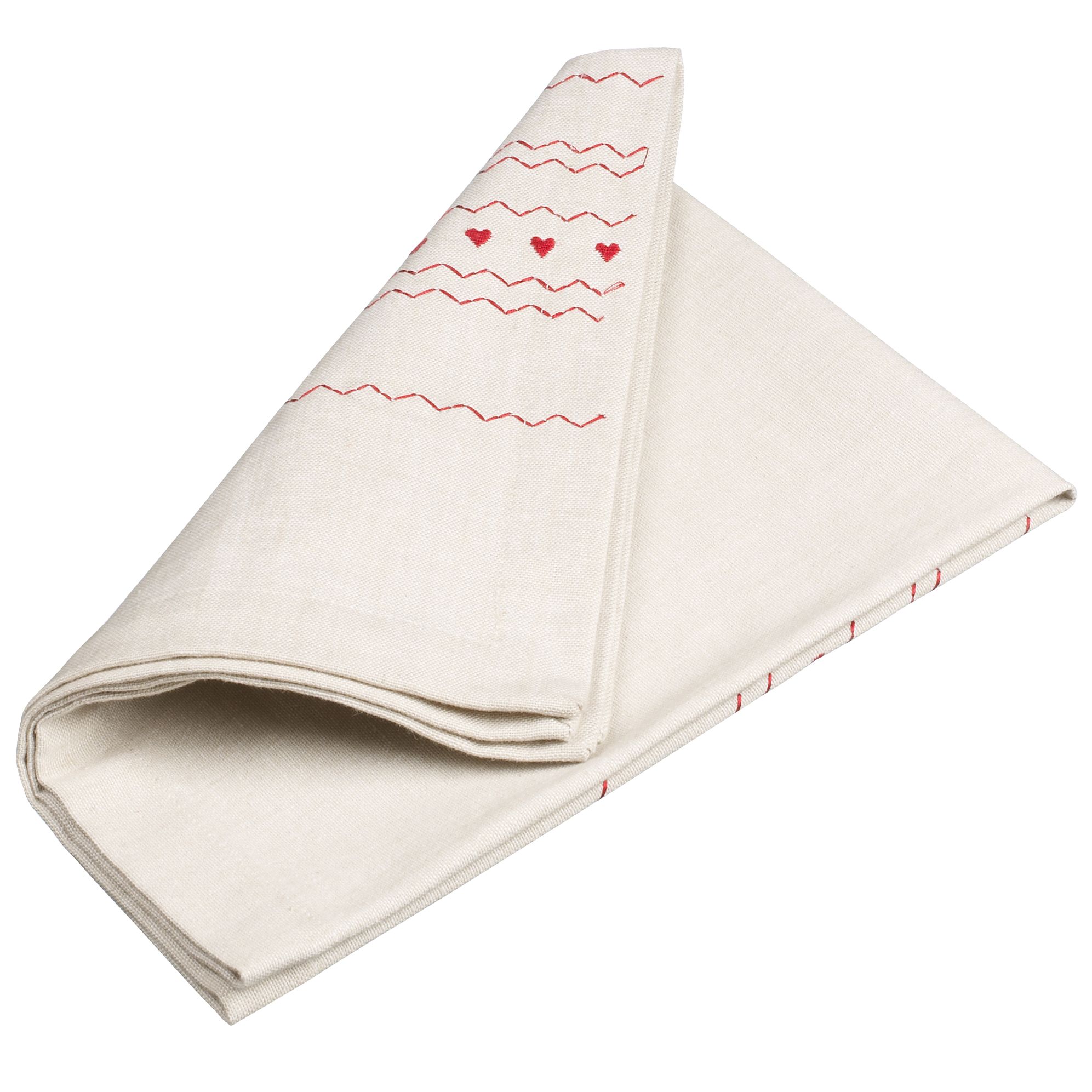 John Lewis Hearts Napkin Natural Red