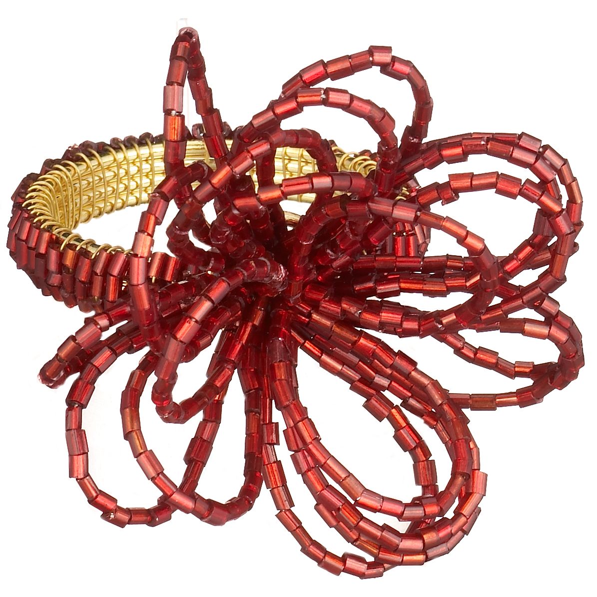 Beaded Loop Napkin Ring, Red / Gold