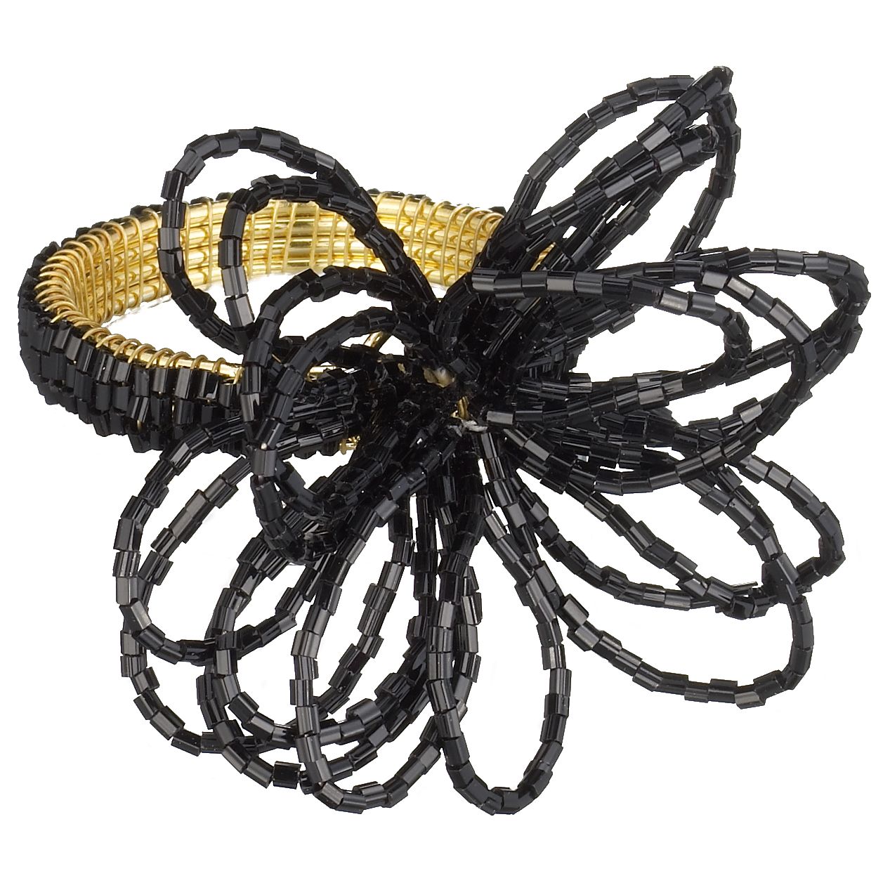 Beaded Loop Napkin Ring, Black / Gold