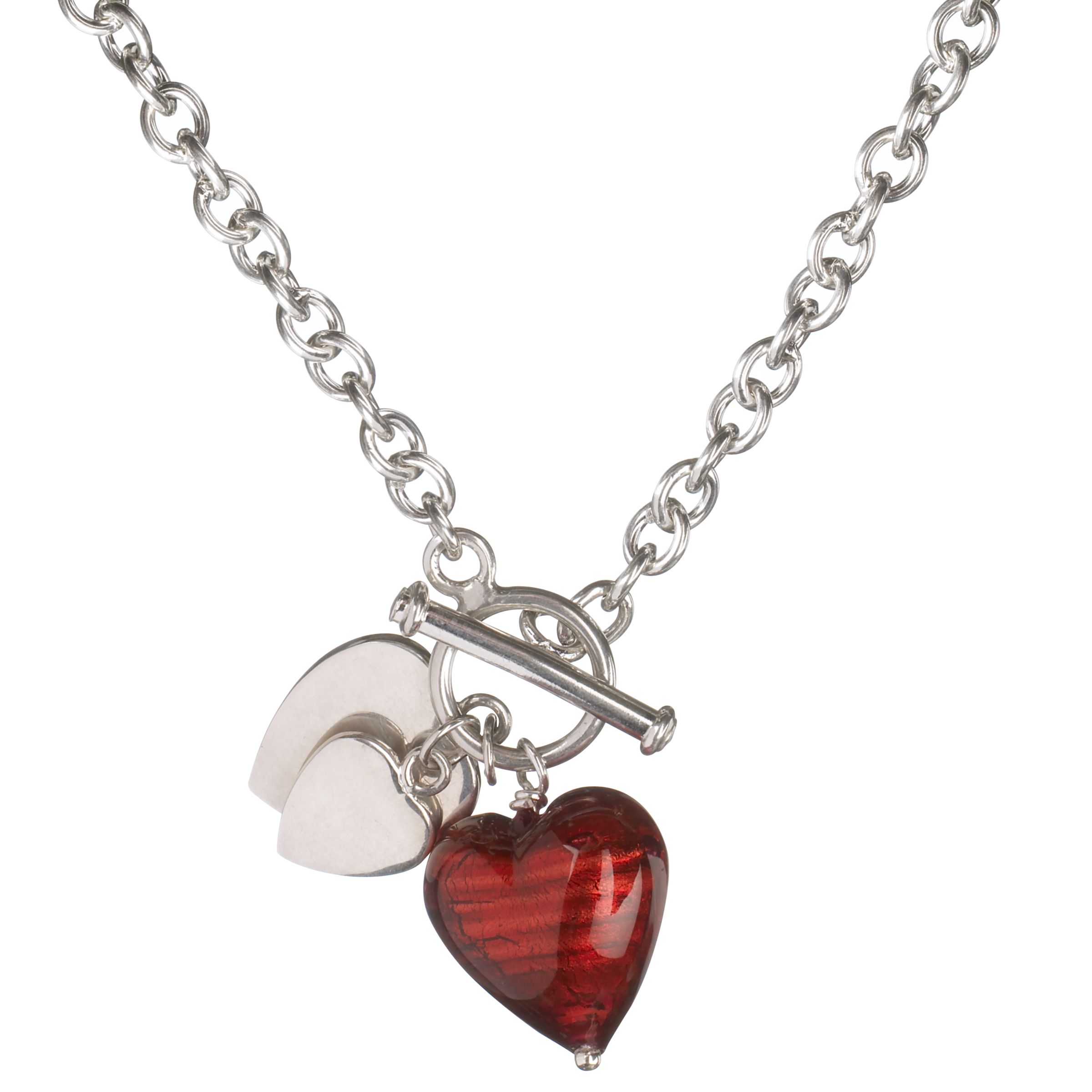 Martick Jewellery Murano Hearts Charm Necklace, Cranberry