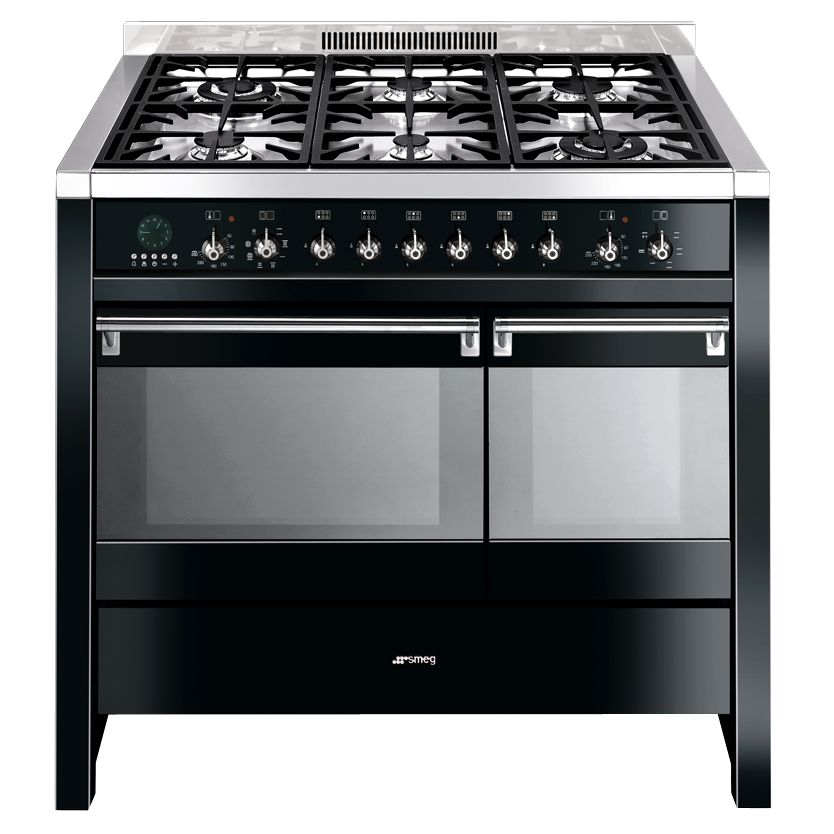 Smeg A2BL-6 Dual Fuel Cooker, Black at John Lewis