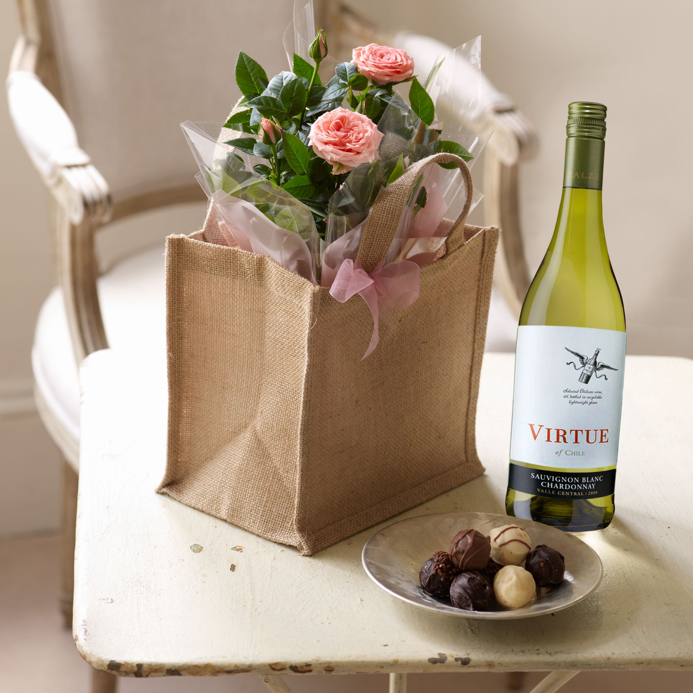 Roses and Chocolates with White Wine