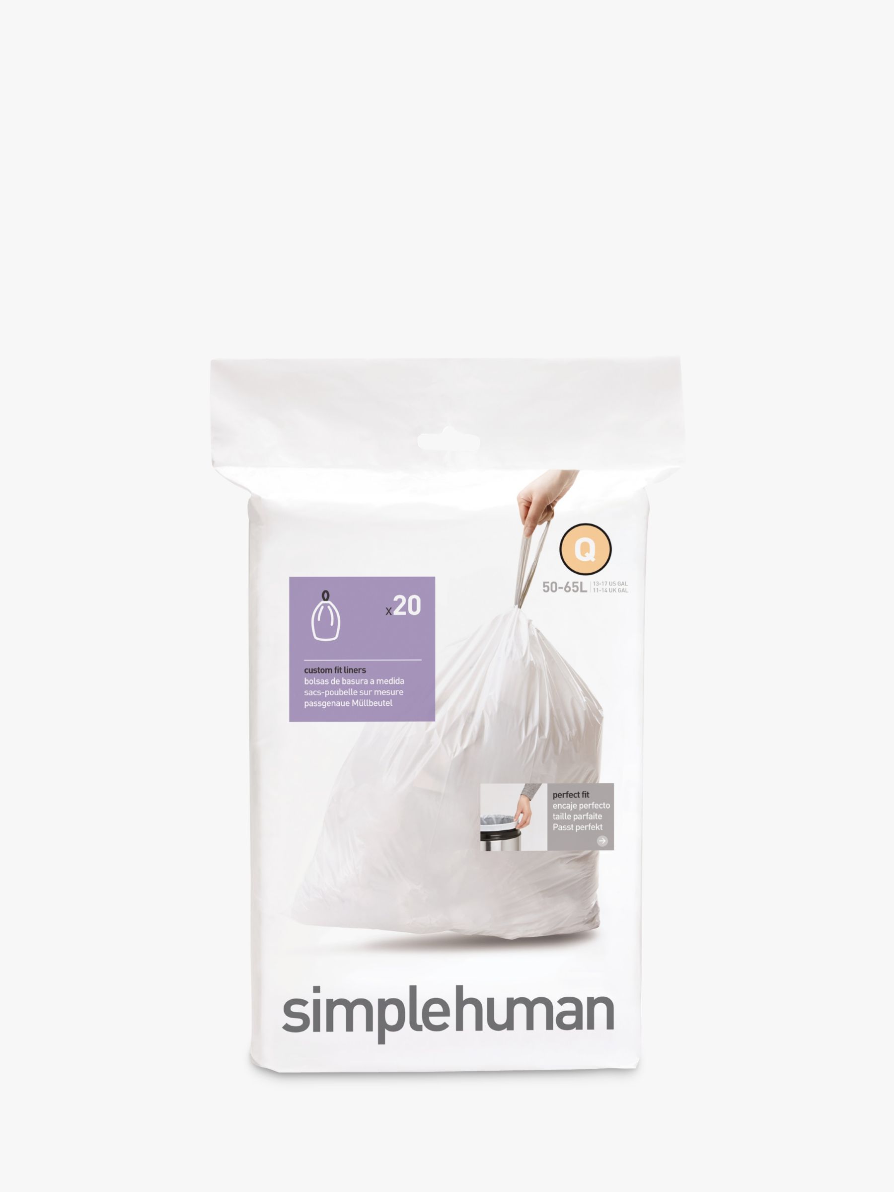 simplehuman Rectangular 50L Bin Liners, Box of 20