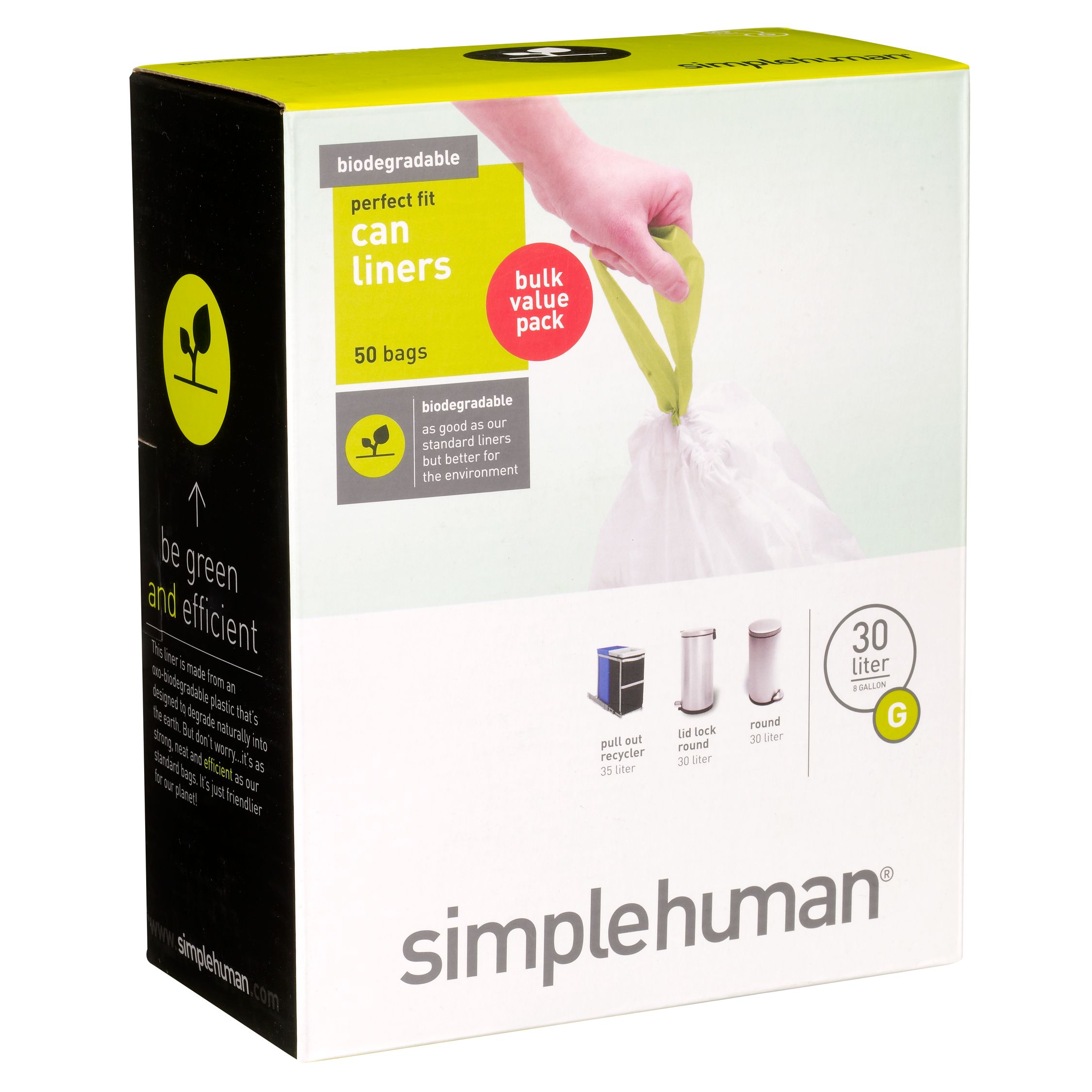 simplehuman Biodegradable Bin liners, Pack of 50, Size G, 30L