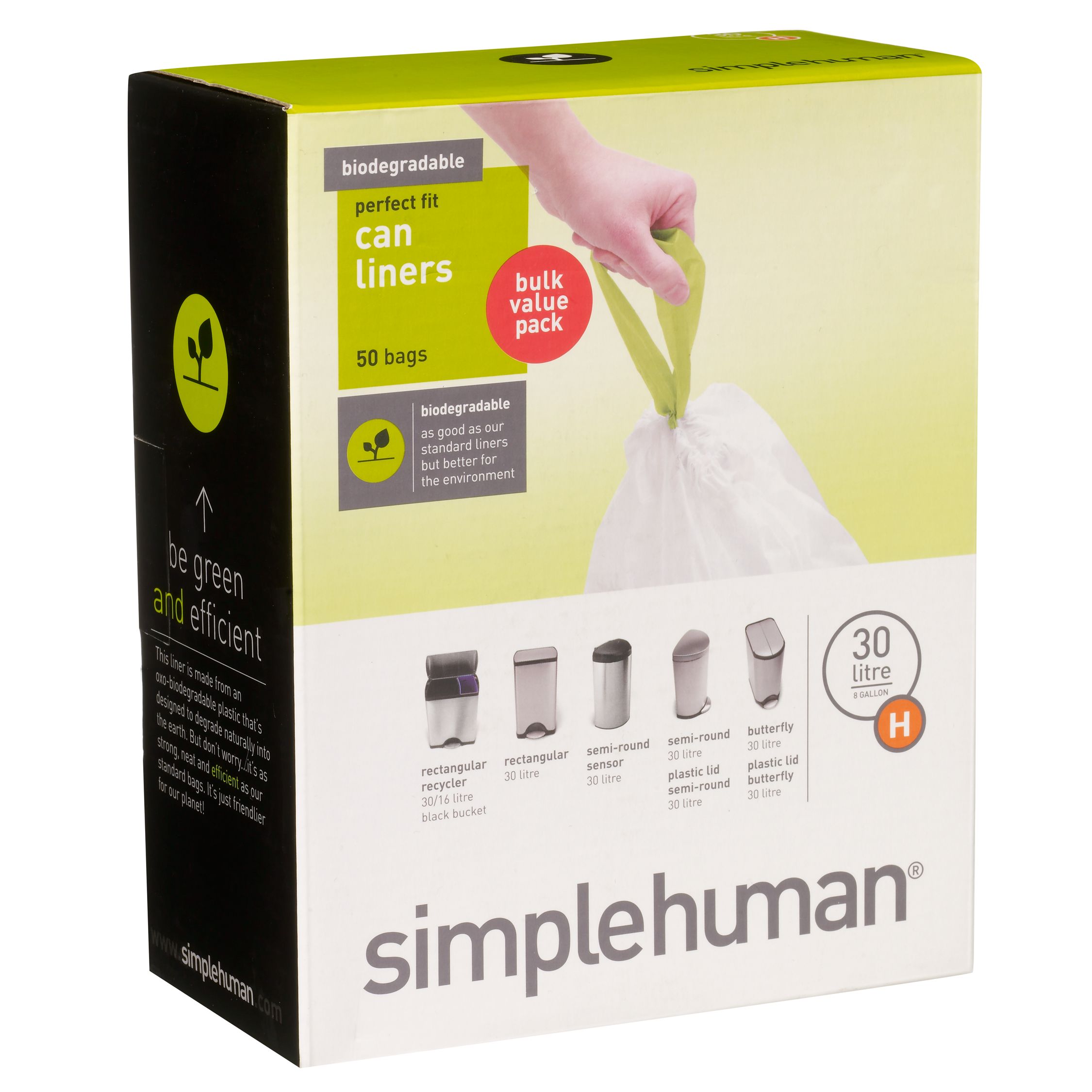 simplehuman Biodegradable Bin liners, Pack of 50, Size H, 30L