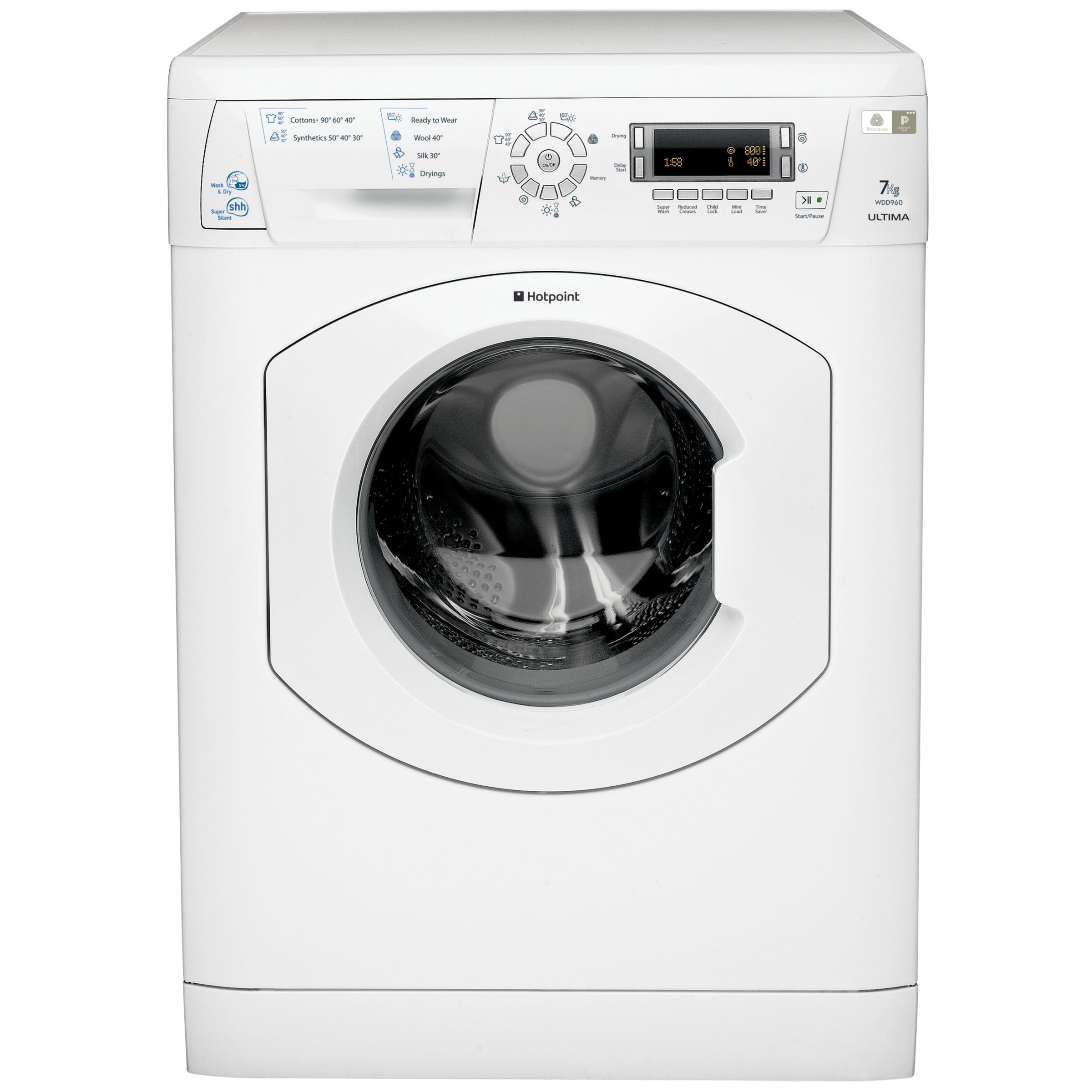 Hotpoint Ultima WDD960P Washer Dryer, White at John Lewis