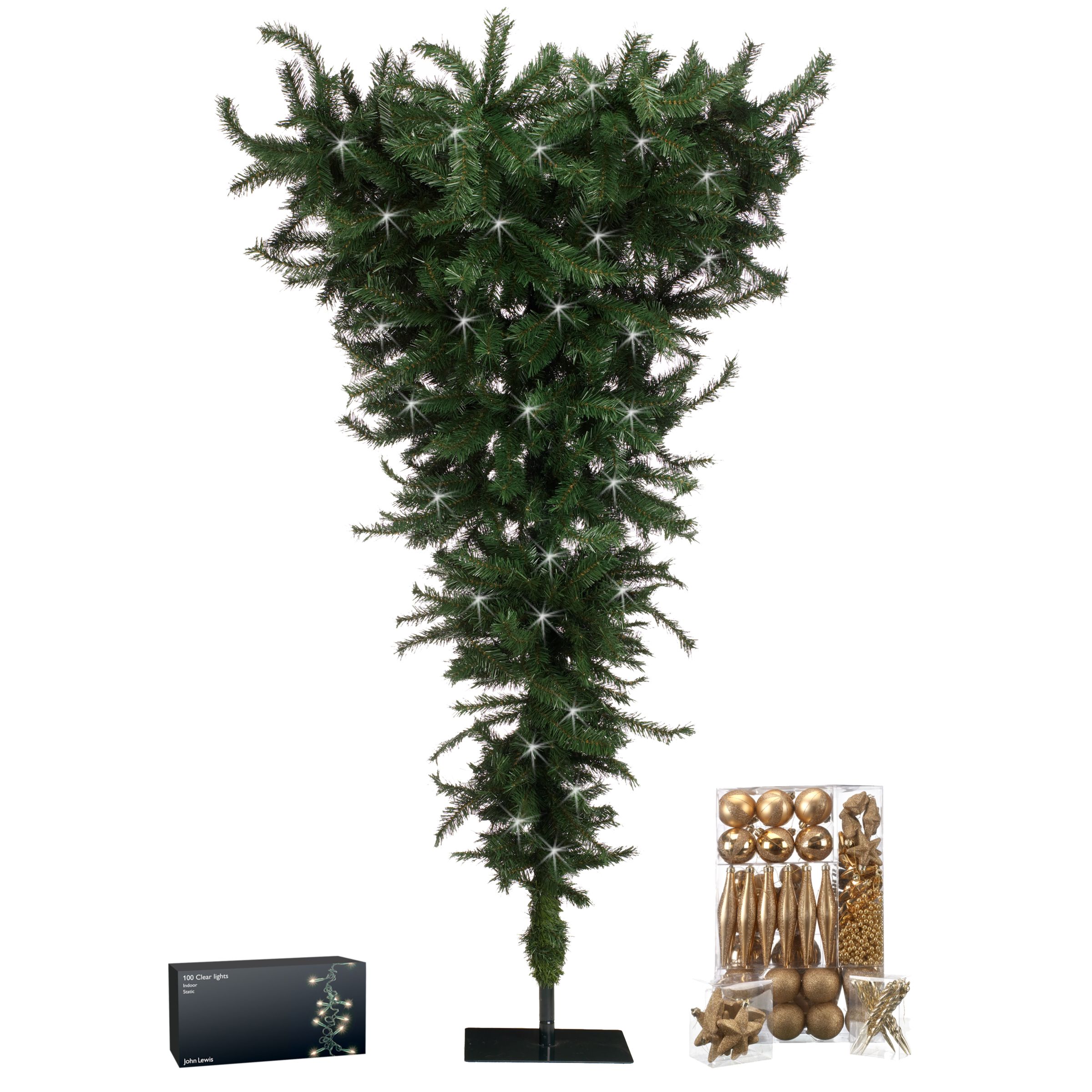 6ft Upside-Down Christmas Tree, Gold Decorations & Lights