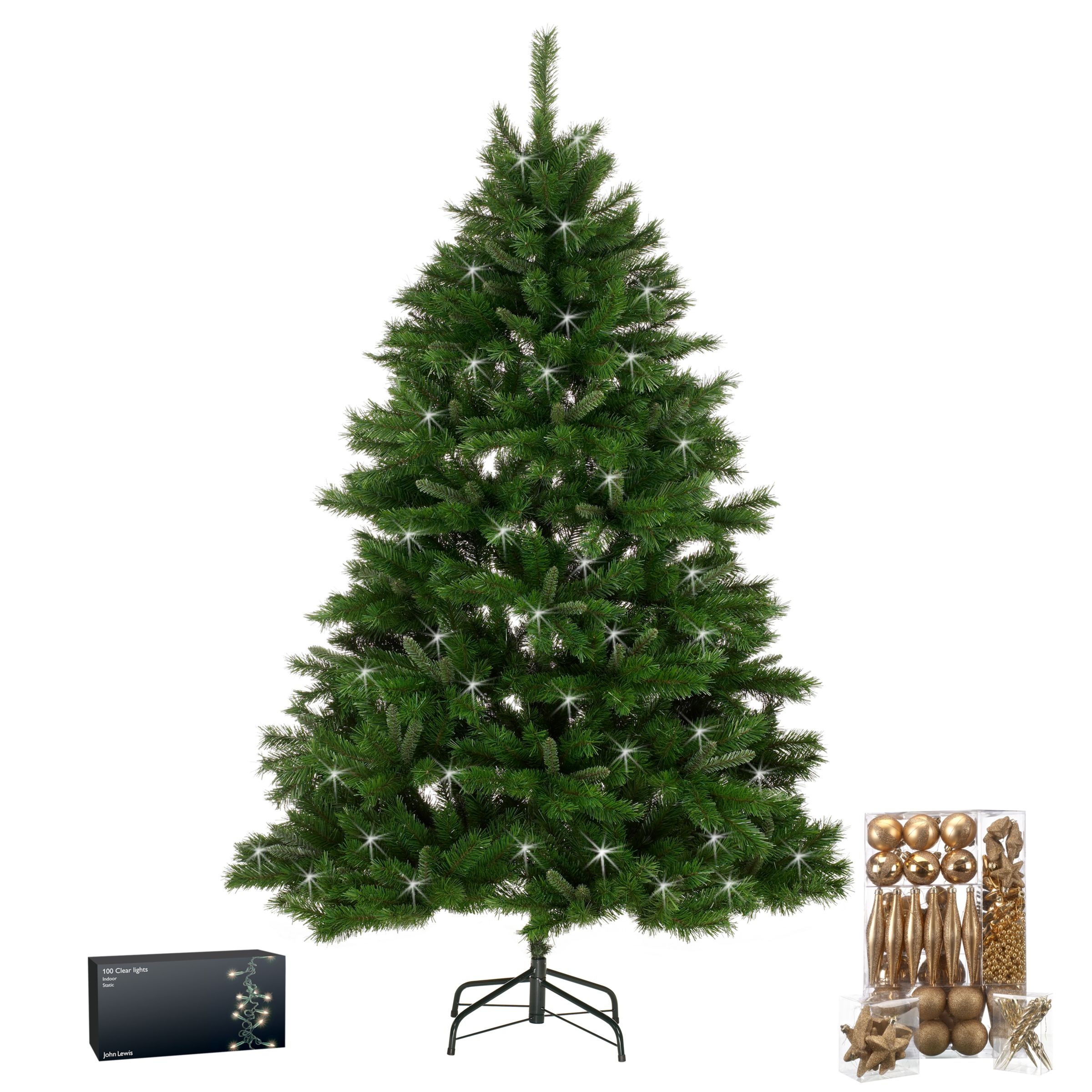 John Lewis 5' 6 Spruce Tree, Gold Decorations & Lights