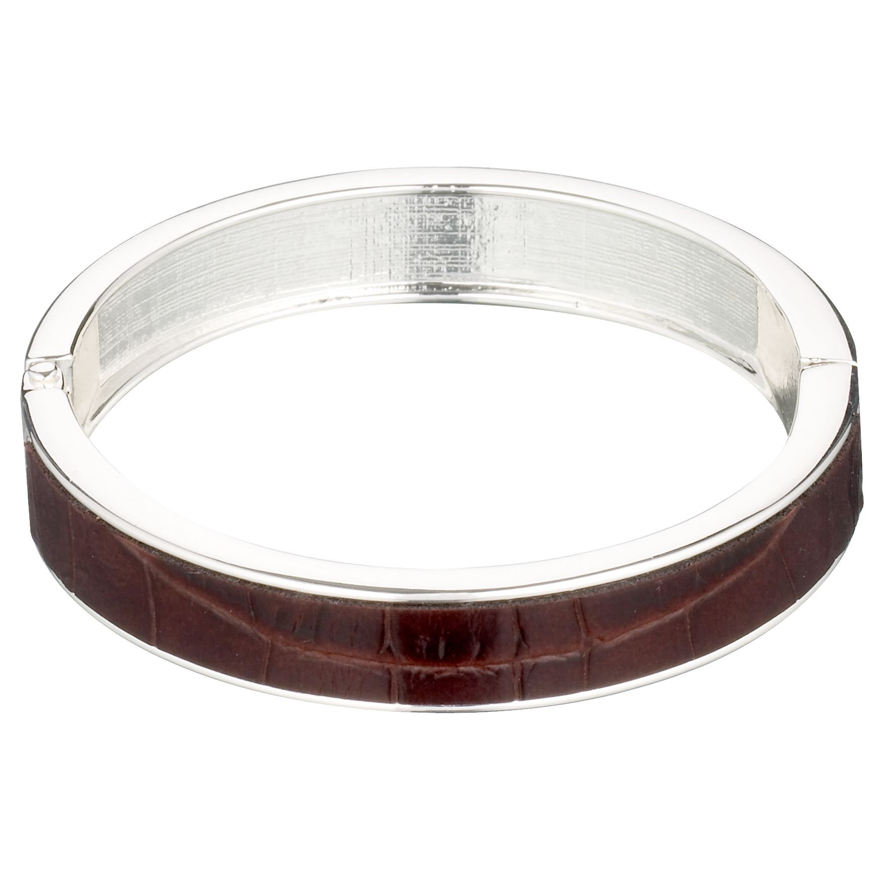 John Lewis Premium Thin Animal Print Bangle, Silver/Brown