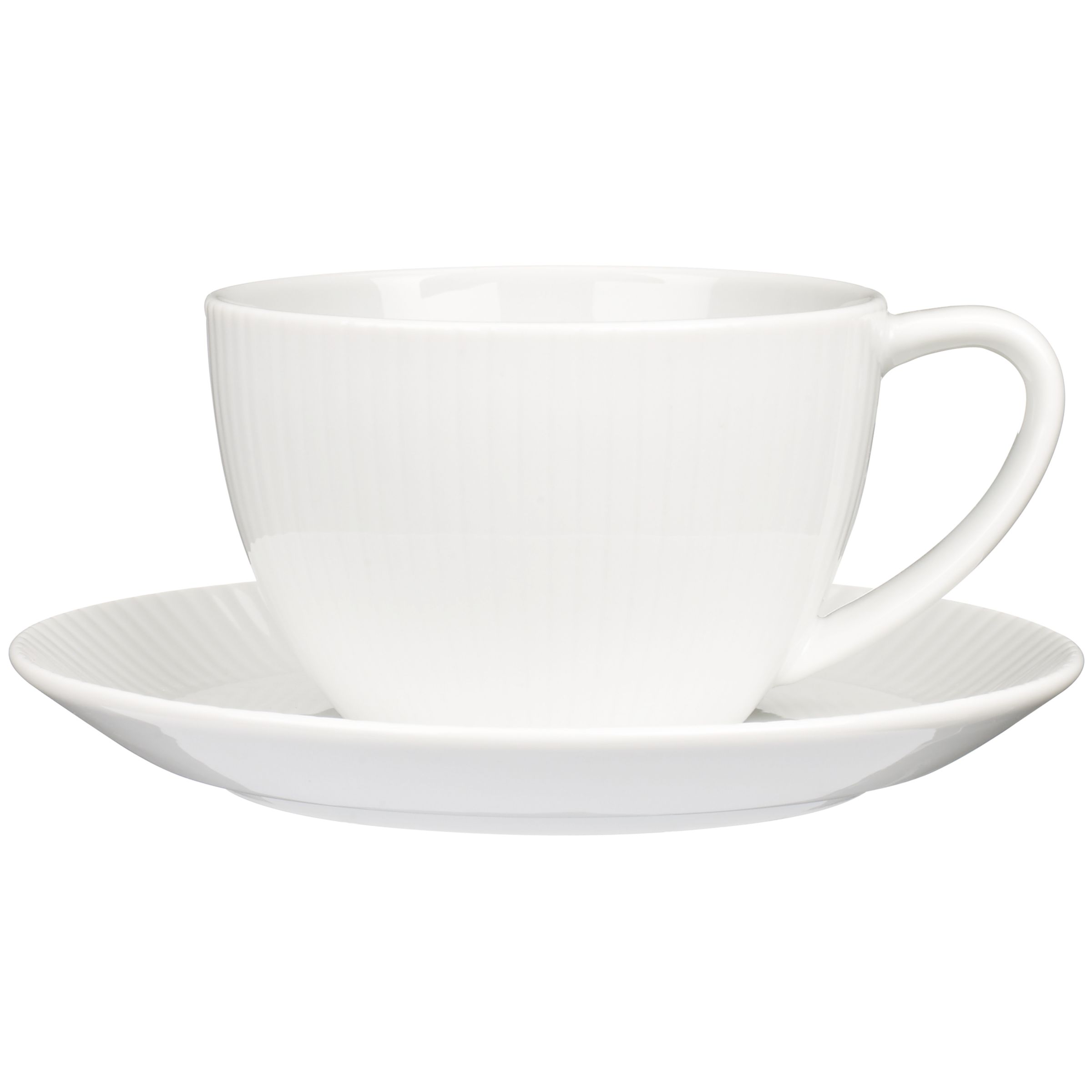 John Lewis White Fluted Tea Cup and Saucer