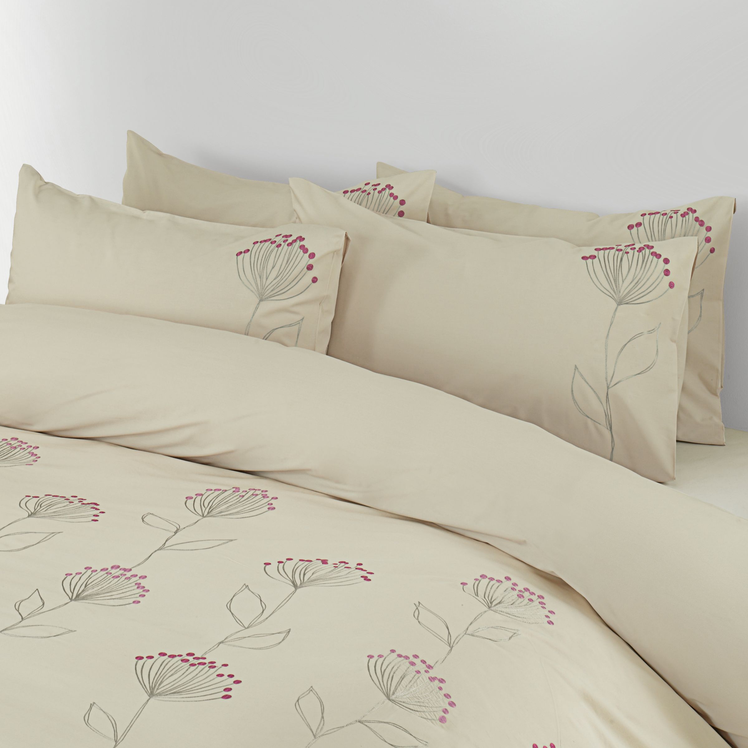 John Lewis Banksia Standard Pillowcase, Parchment / Magenta