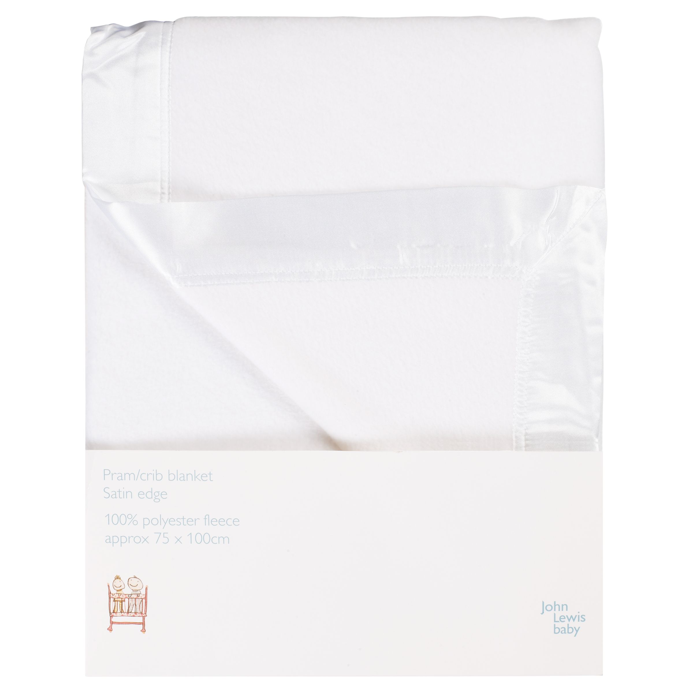 John Lewis Pram/Crib Satin Edge Blanket, White