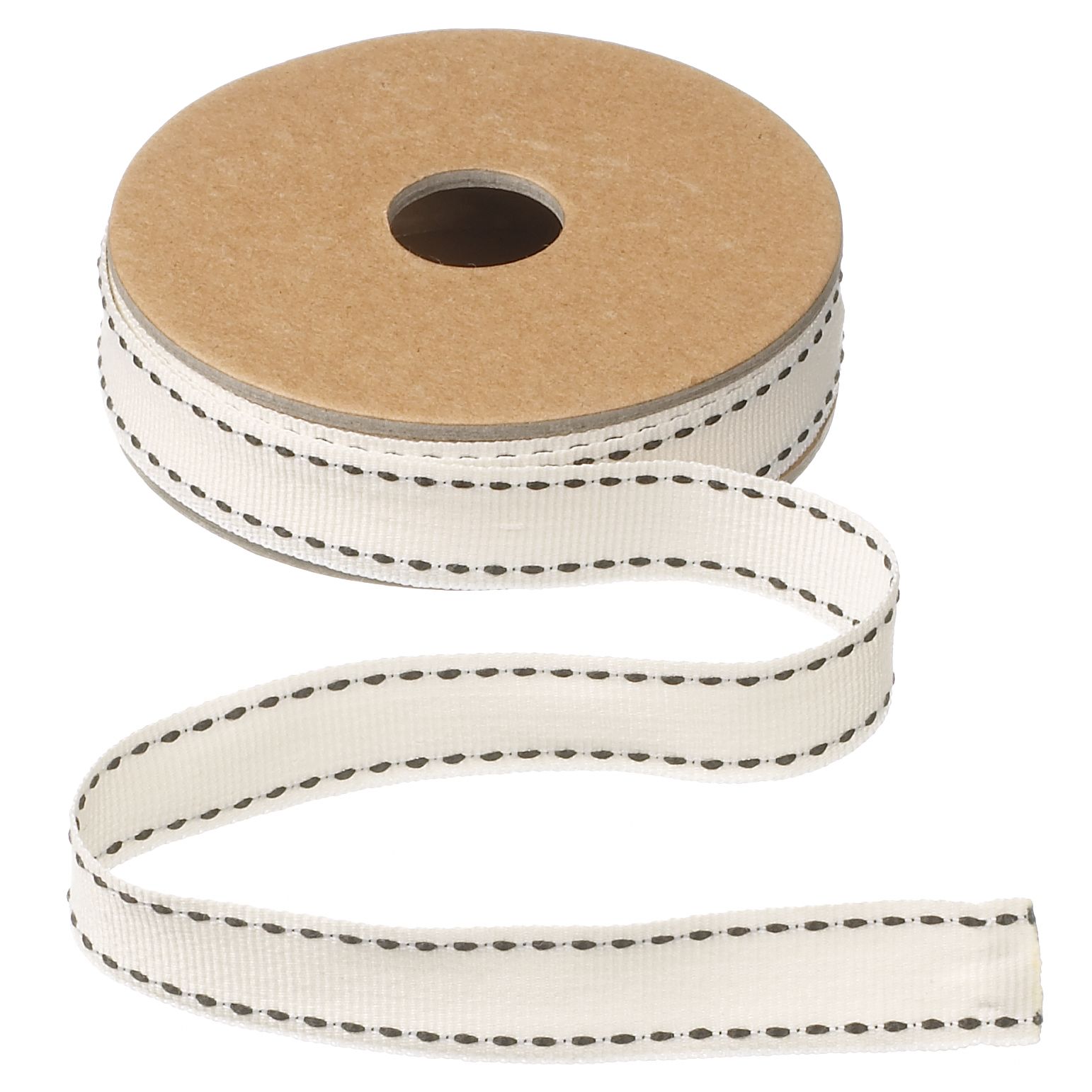 East Of India Dark Stitch Ribbon, Cream/Black, 3m