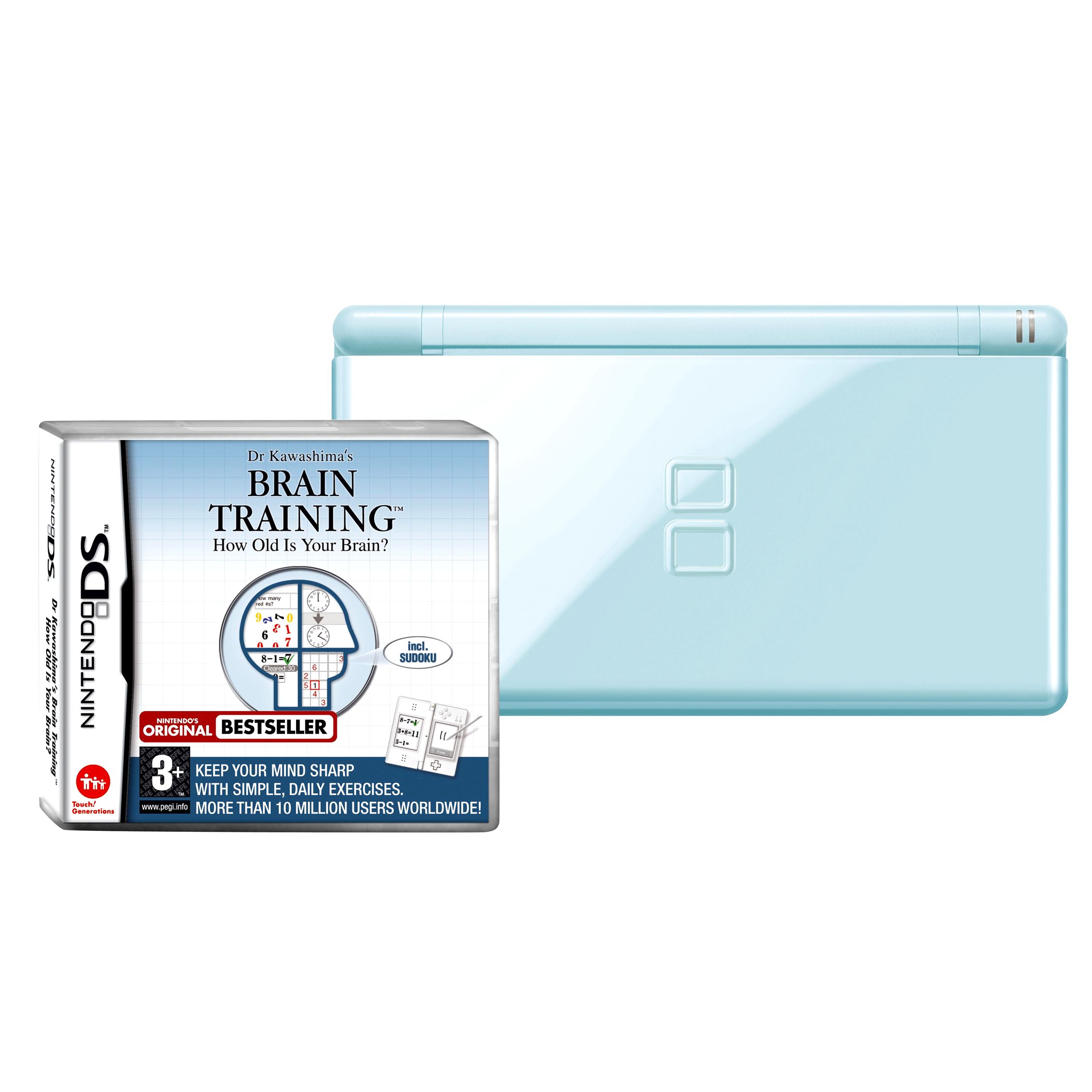 Nintendo DS Lite, Turquoise with Prof. Kawashima's Brain Training