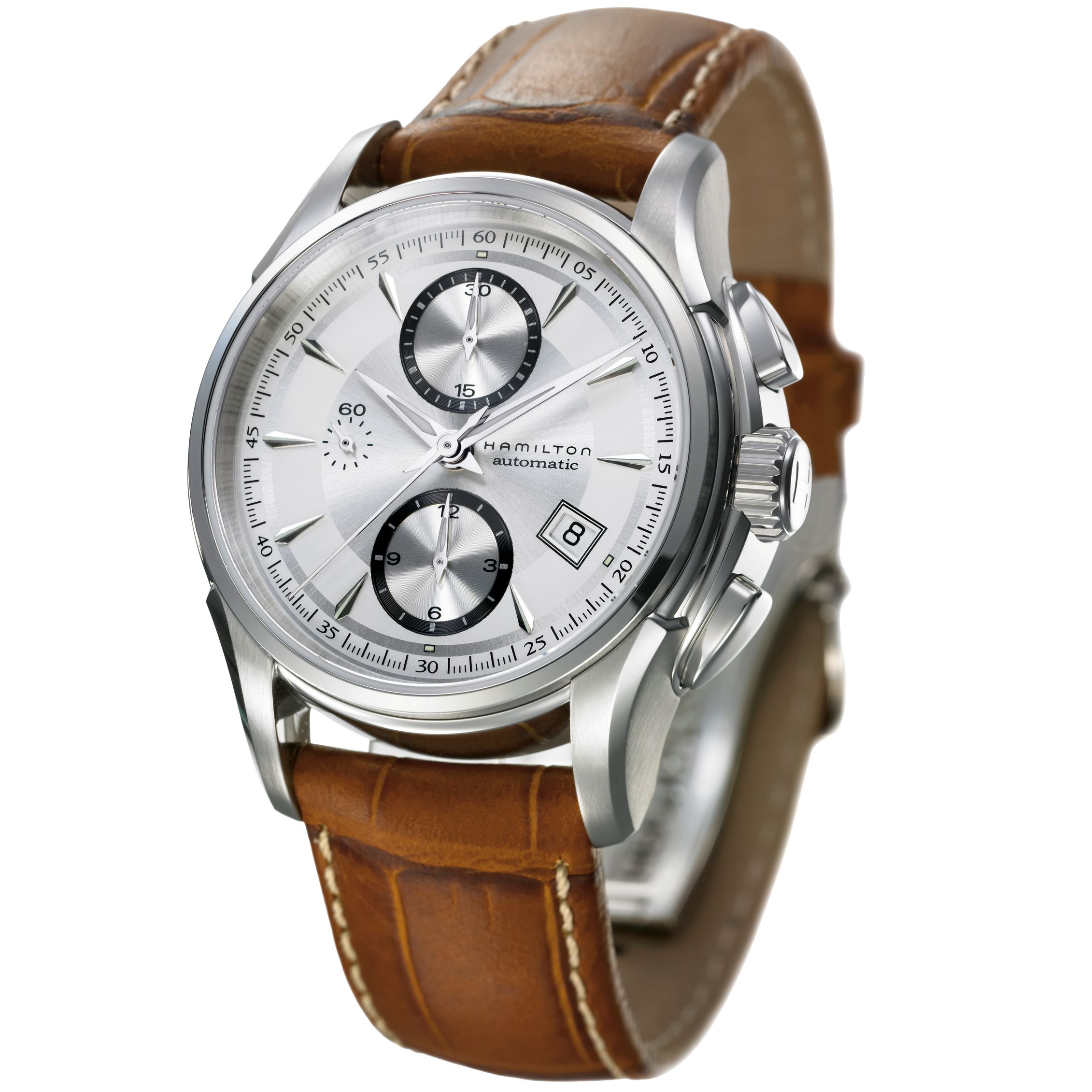 Hamilton H32616553 Men's Jazzmaster Auto Chronograph Watch, Chestnut at John Lewis