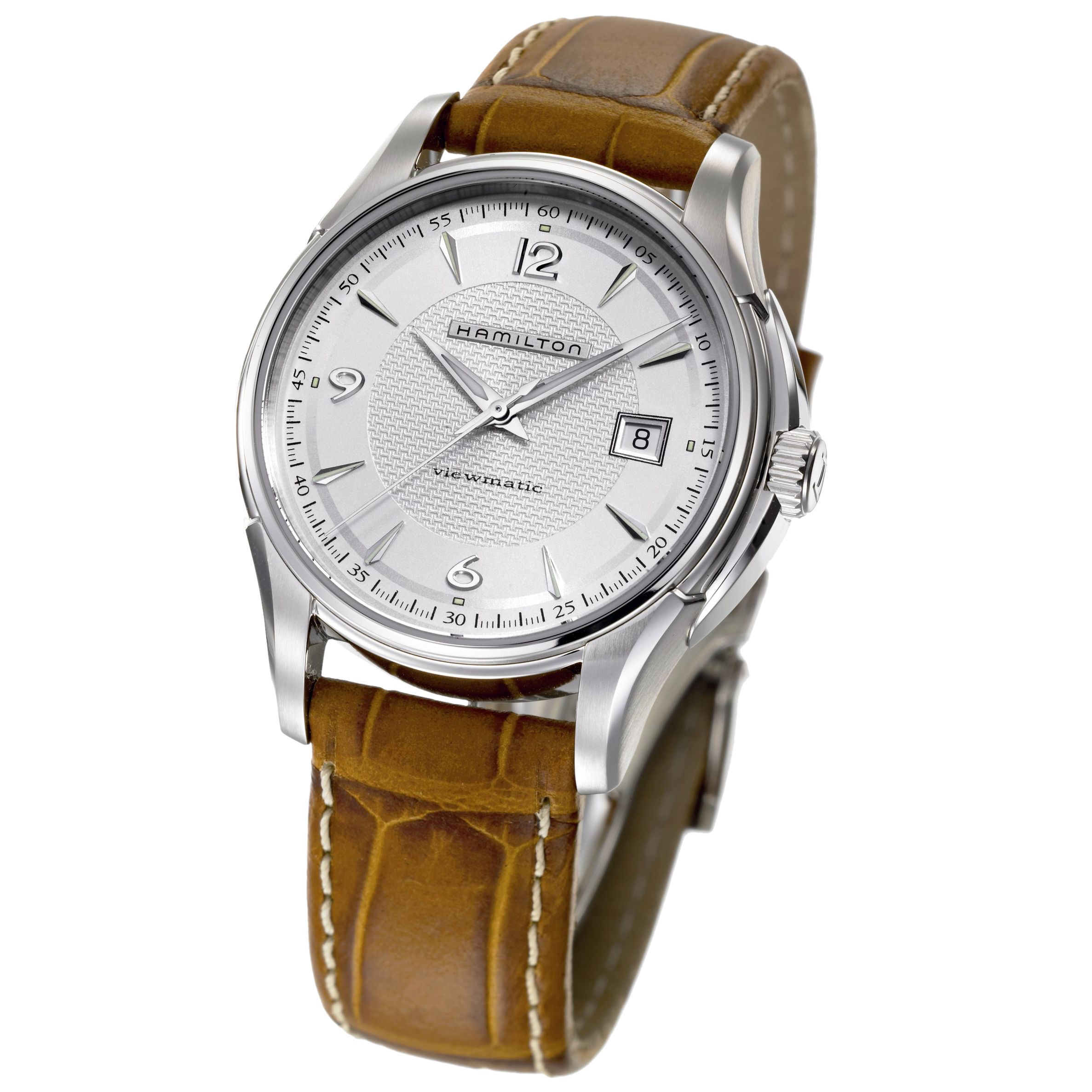 Hamilton H32515555 Men's Jazzmaster Viewmatic Leather Strap Watch, Chestnut at John Lewis