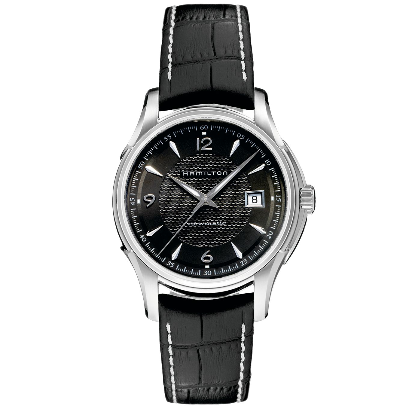 Hamilton H32515535 Men's Jazzmaster Viewmatic Leather Strap Watch, Black at John Lewis