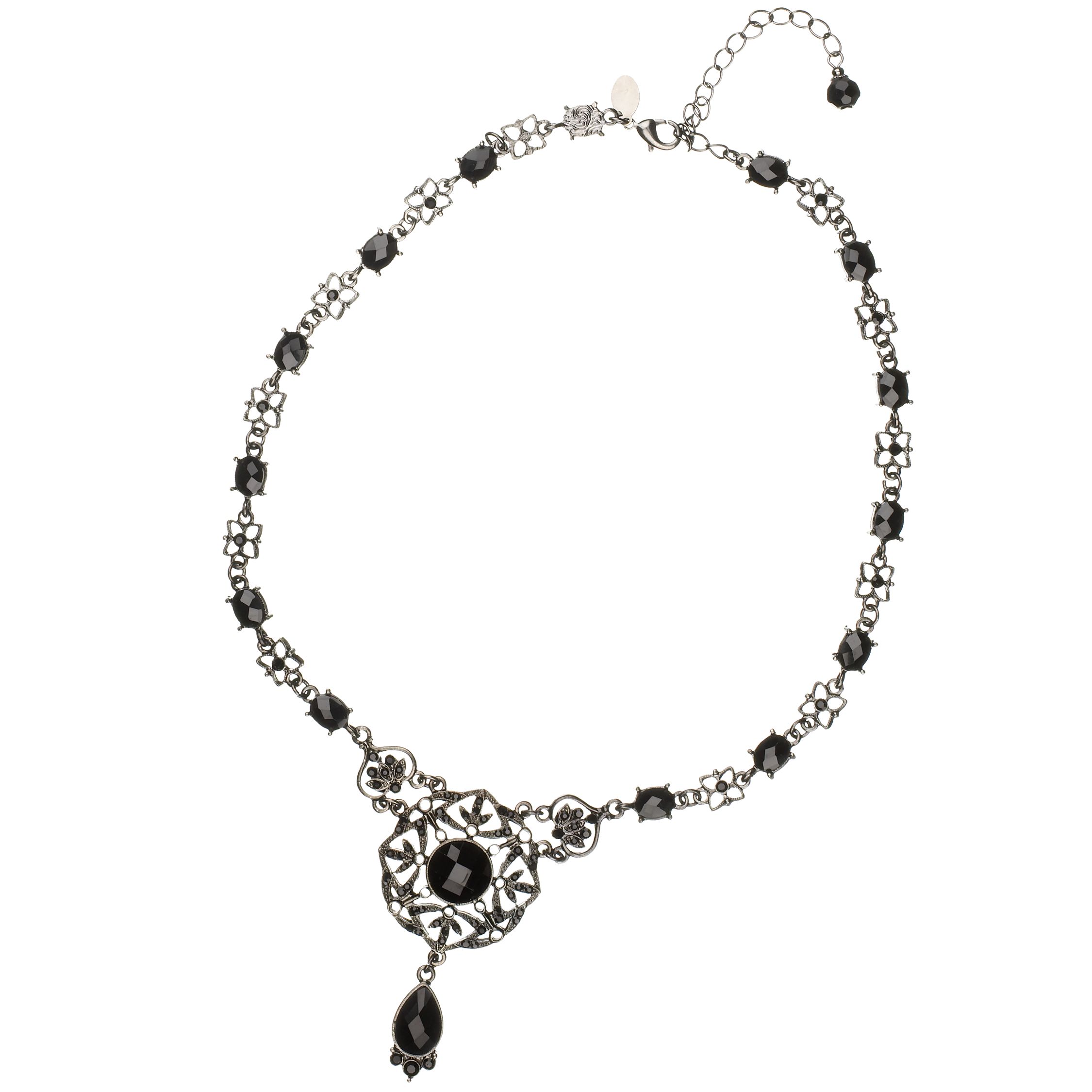 1928 Jet Drop Pendant Necklace Black