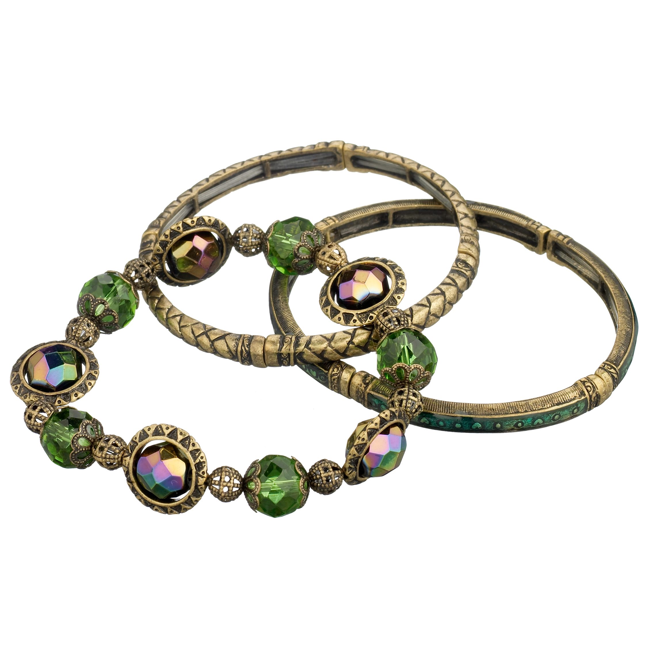 1928 Byzantium Bead amp Brass Bracelets Green