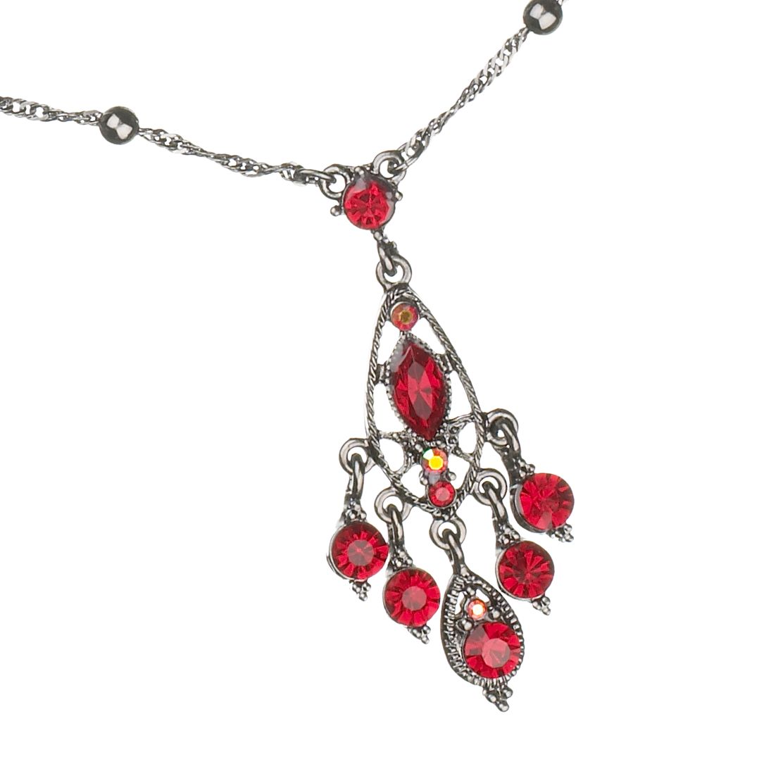1928 Cielo Rojo Faceted Crystal Pendant Necklace Siam Red