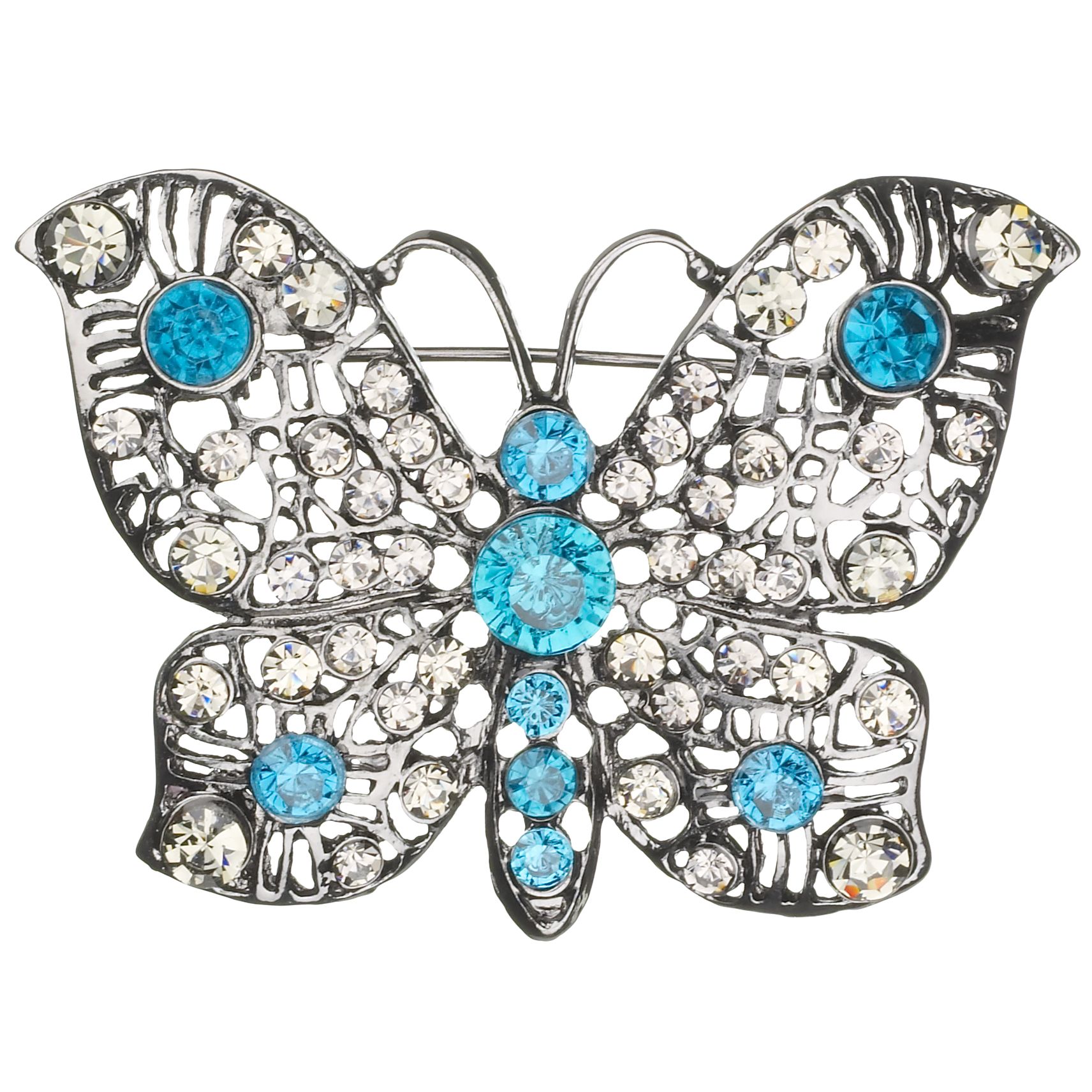 1928 Jet Metal Bead Butterfly Brooch Blue