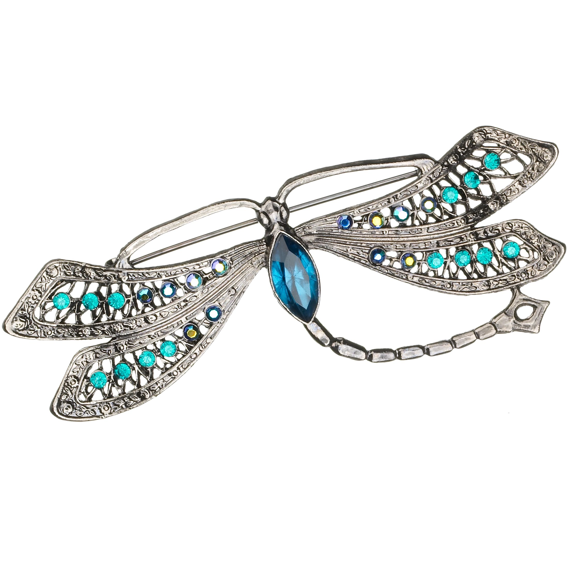 1928 Jet Metal Bead Dragonfly Brooch Blue