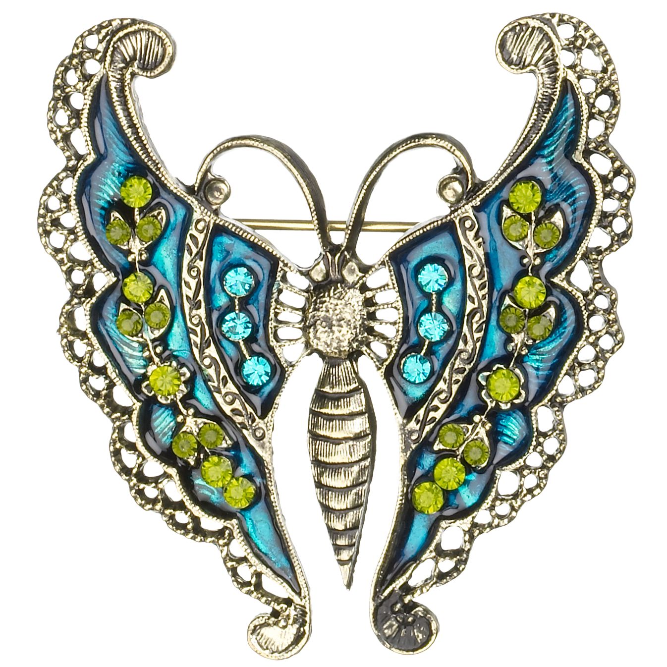1928 Gold Metal Bead Butterfly Brooch BlueGreen