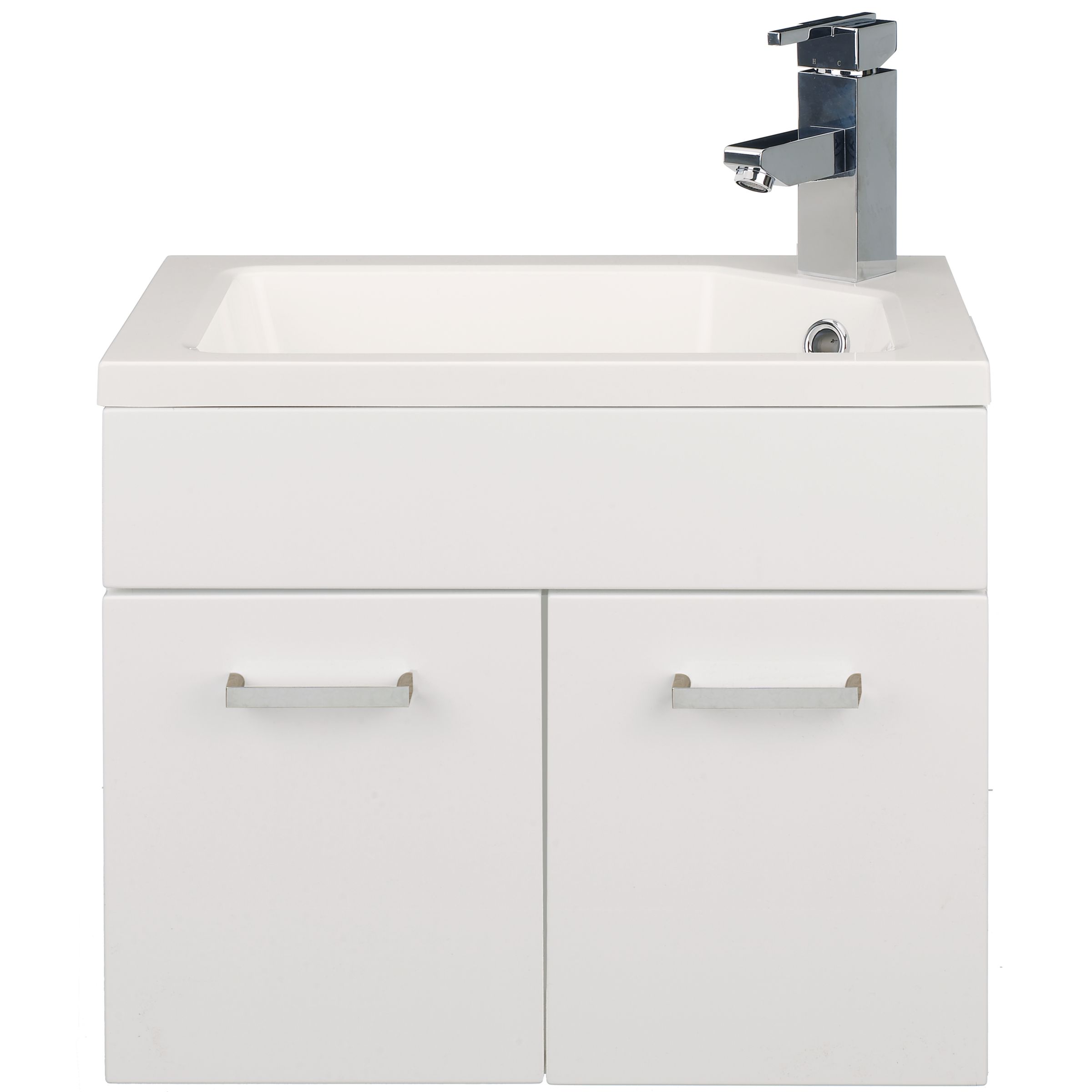 Cloakroom Double Door Vanity Unit including Basin and Tap, Gloss White at John Lewis