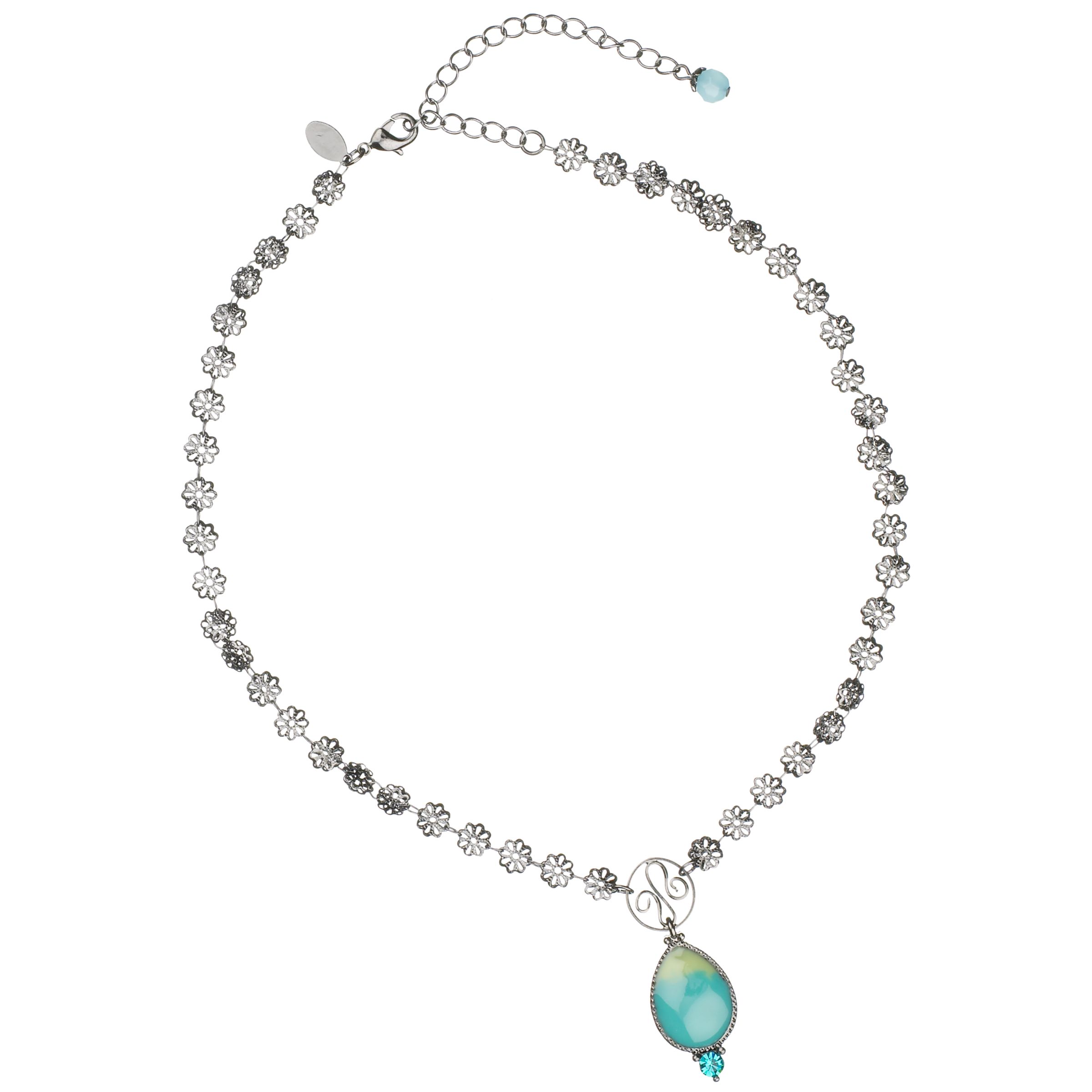 1928 Blues Garden Zircon Teardrop Necklace SilverTurquoise