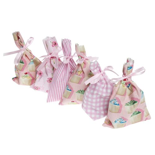 Fabric Party Bags, Pink, Pack of 6