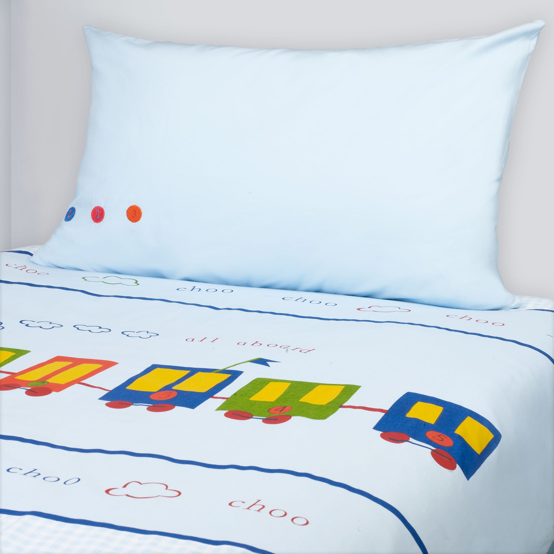 John Lewis Choo Choo Duvet Cover and Pillowcase Set, Blue �7.95