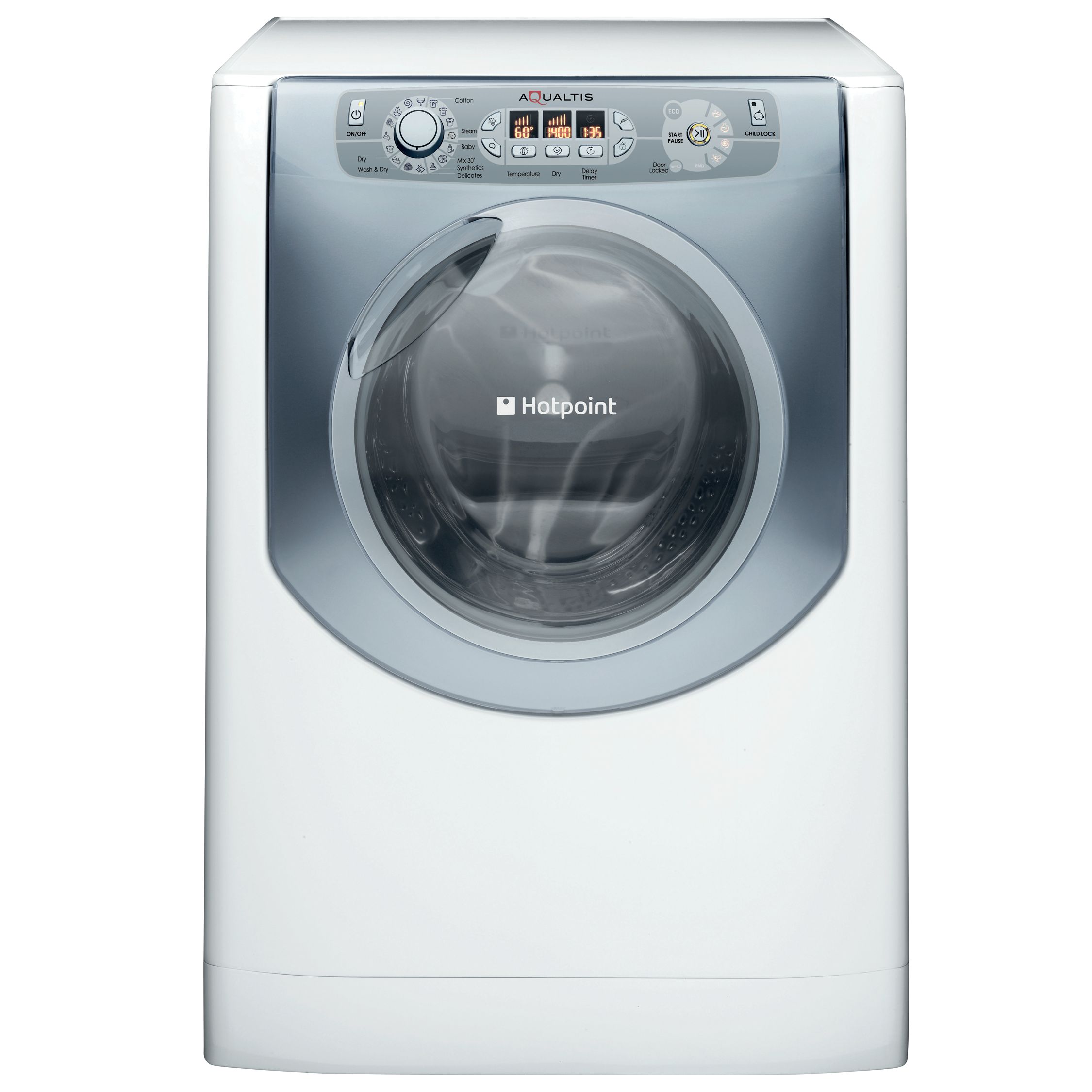 Hotpoint AQM8F49U/V Aqualtis Washer Dryer, White and John Lewis Egyptian range towel set