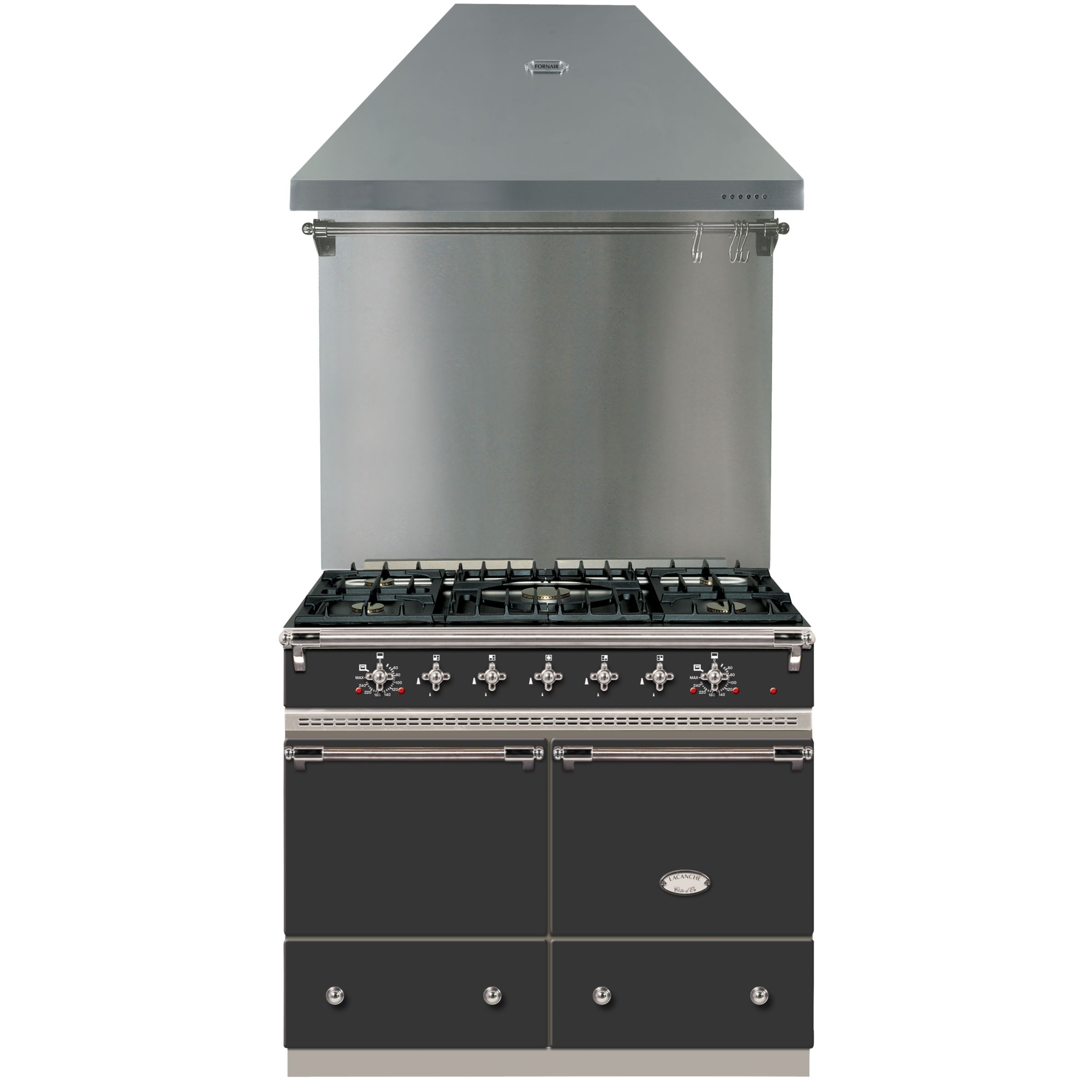 Lacanche Cluny LG1052GCT Dual Fuel Range Cooker, Hood and Backsplash, Black / Chrome Trim at John Lewis