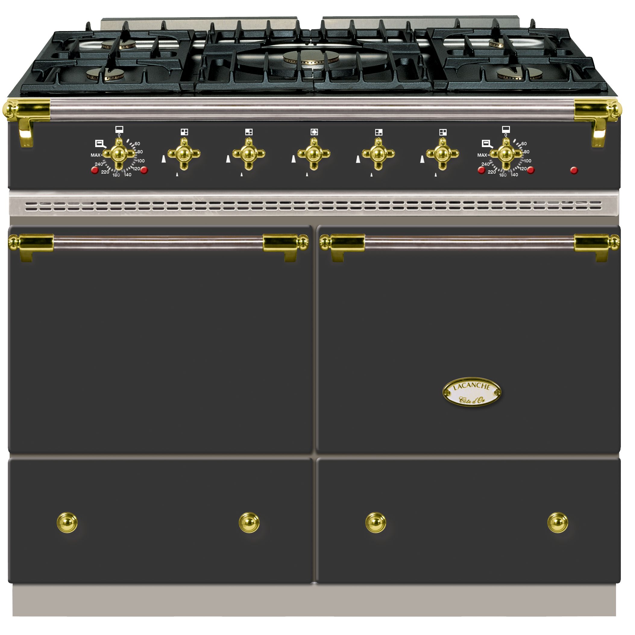 Lacanche Cluny LG1052GCT Dual Fuel Range Cooker, Black / Brass Trim at John Lewis