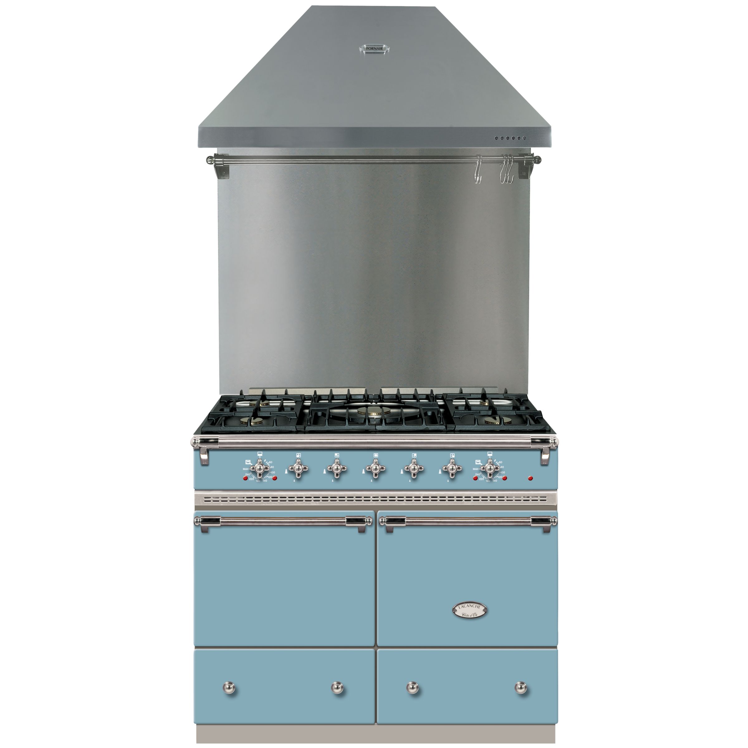 Lacanche Cluny LG1052GCT Dual Fuel Range Cooker, Hood and Backsplash, Delft Blue / Chrome at John Lewis