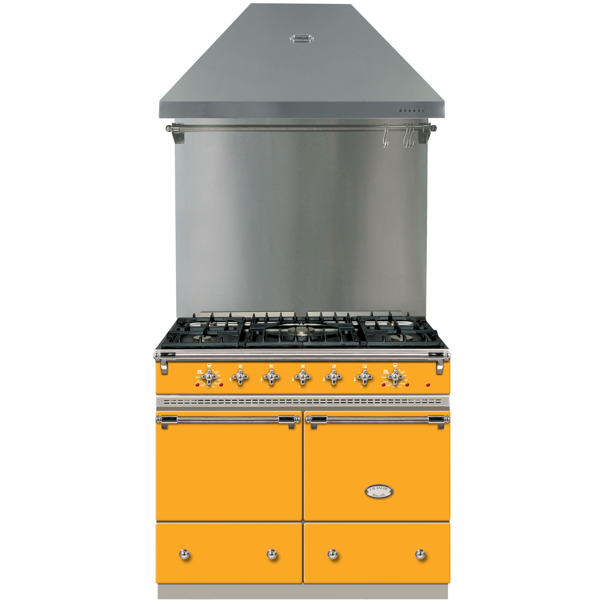 Lacanche Cluny LG1052GCT Dual Fuel Range Cooker, Hood and Backsplash, Yellow / Chrome Trim at John Lewis