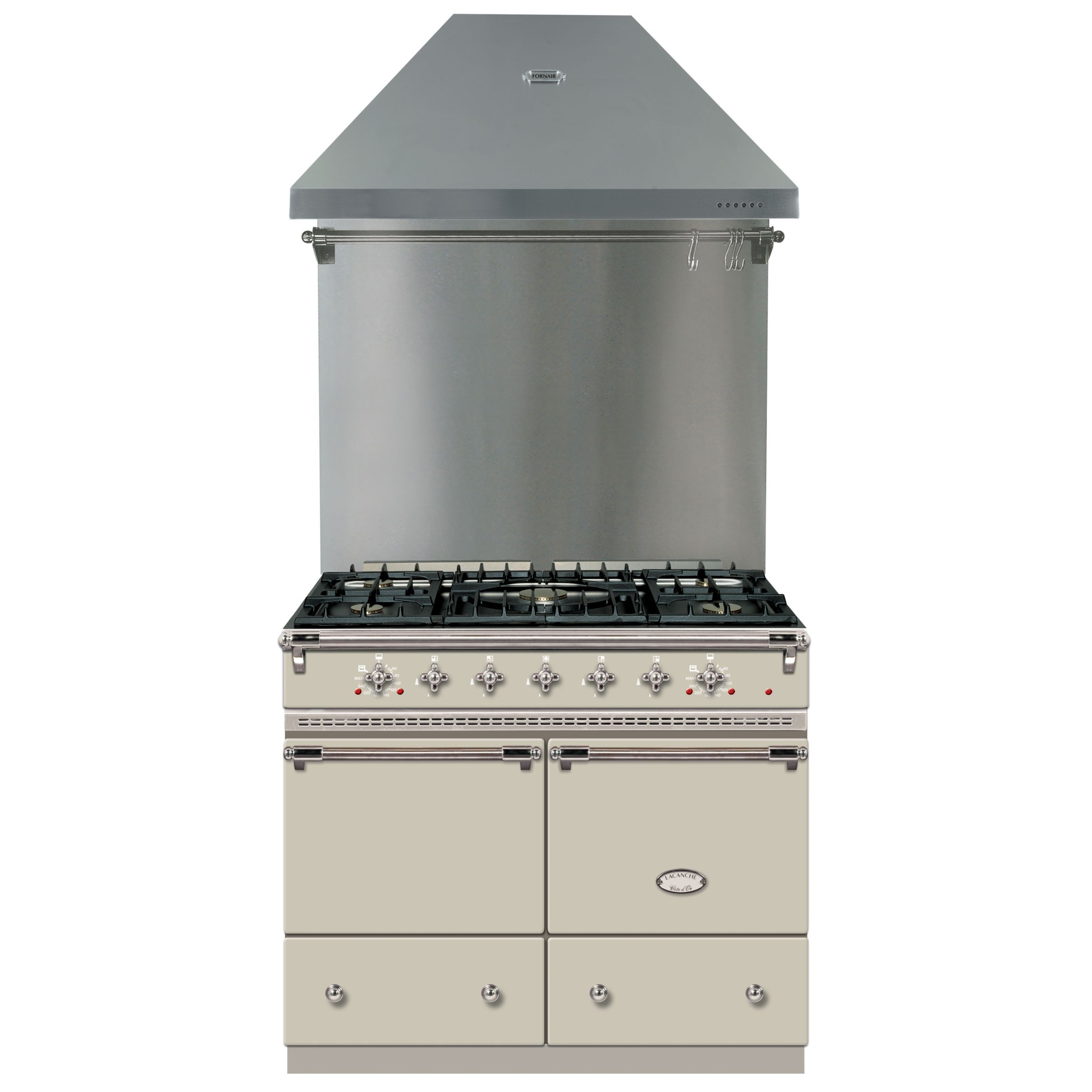 Lacanche Cluny LG1052GCT Dual Fuel Range Cooker, Hood and Backsplash, Ivory / Chrome Trim at John Lewis