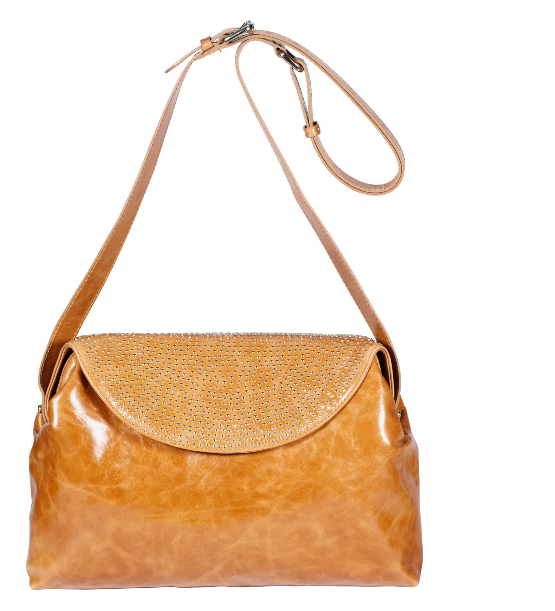 Betty Jackson Leather and Stud Large Shoulder Clutch Tan