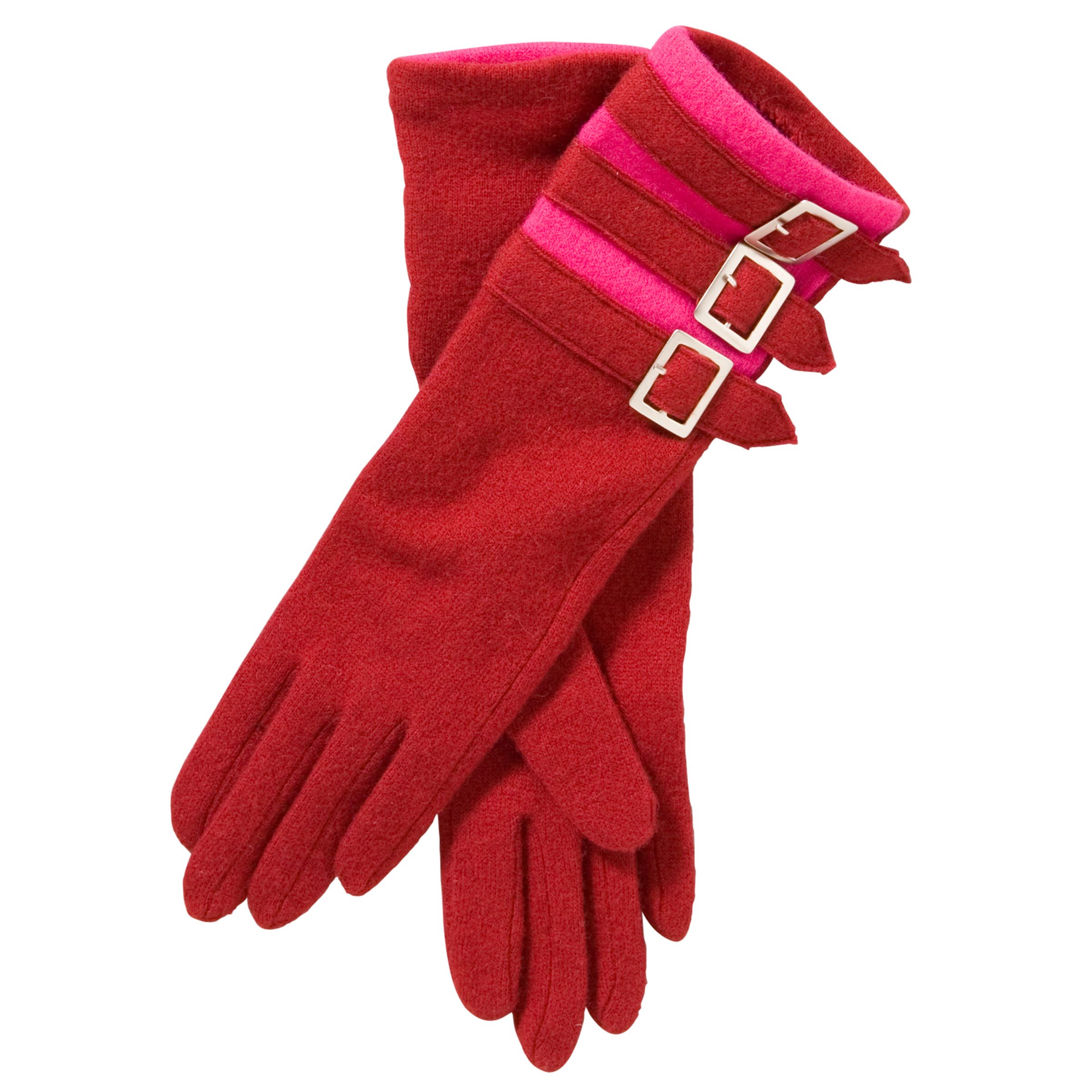 Echo Contrast Buckle Woven Gloves, Merlot