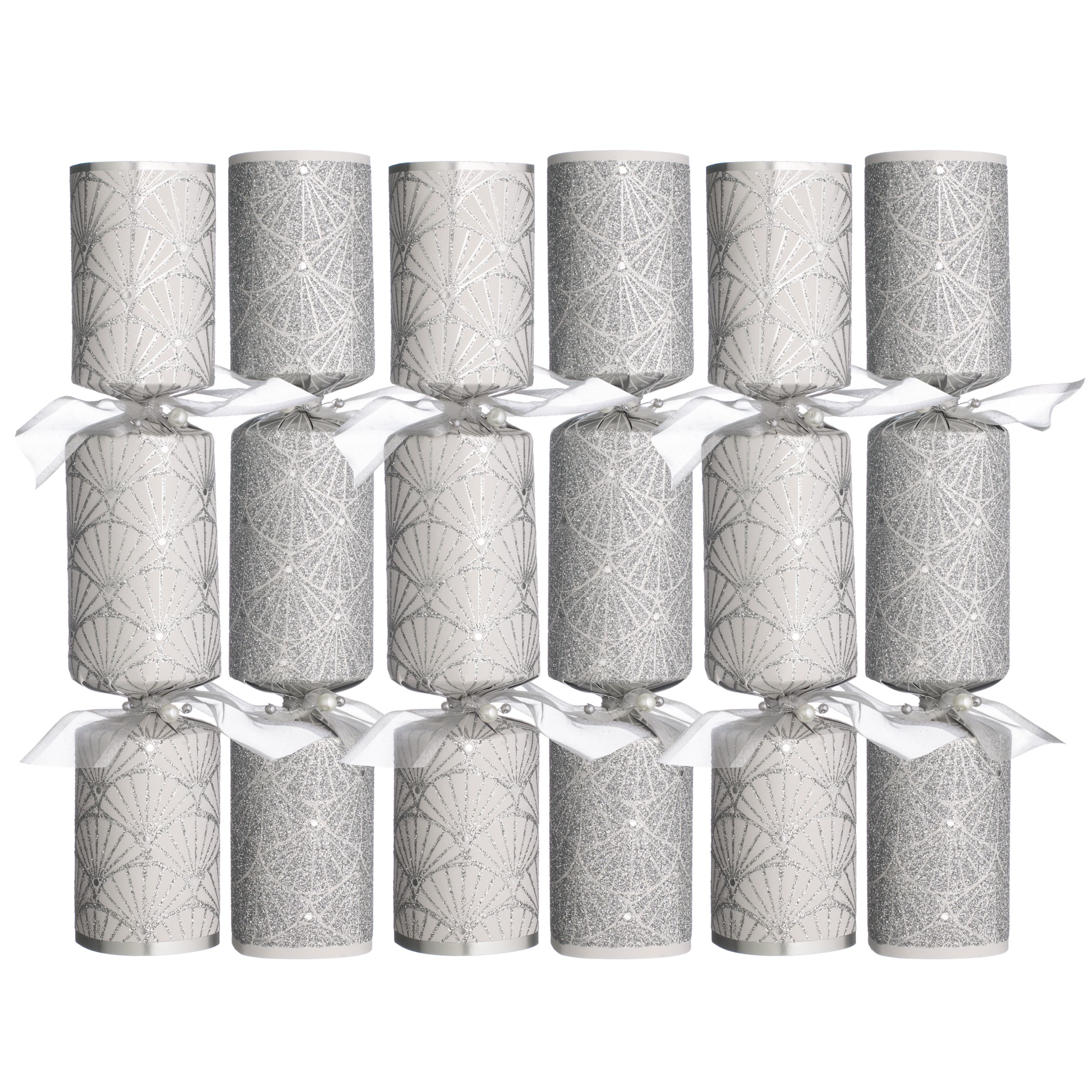 John Lewis Luxury Silver and White Fans Christmas Crackers, Box of 6