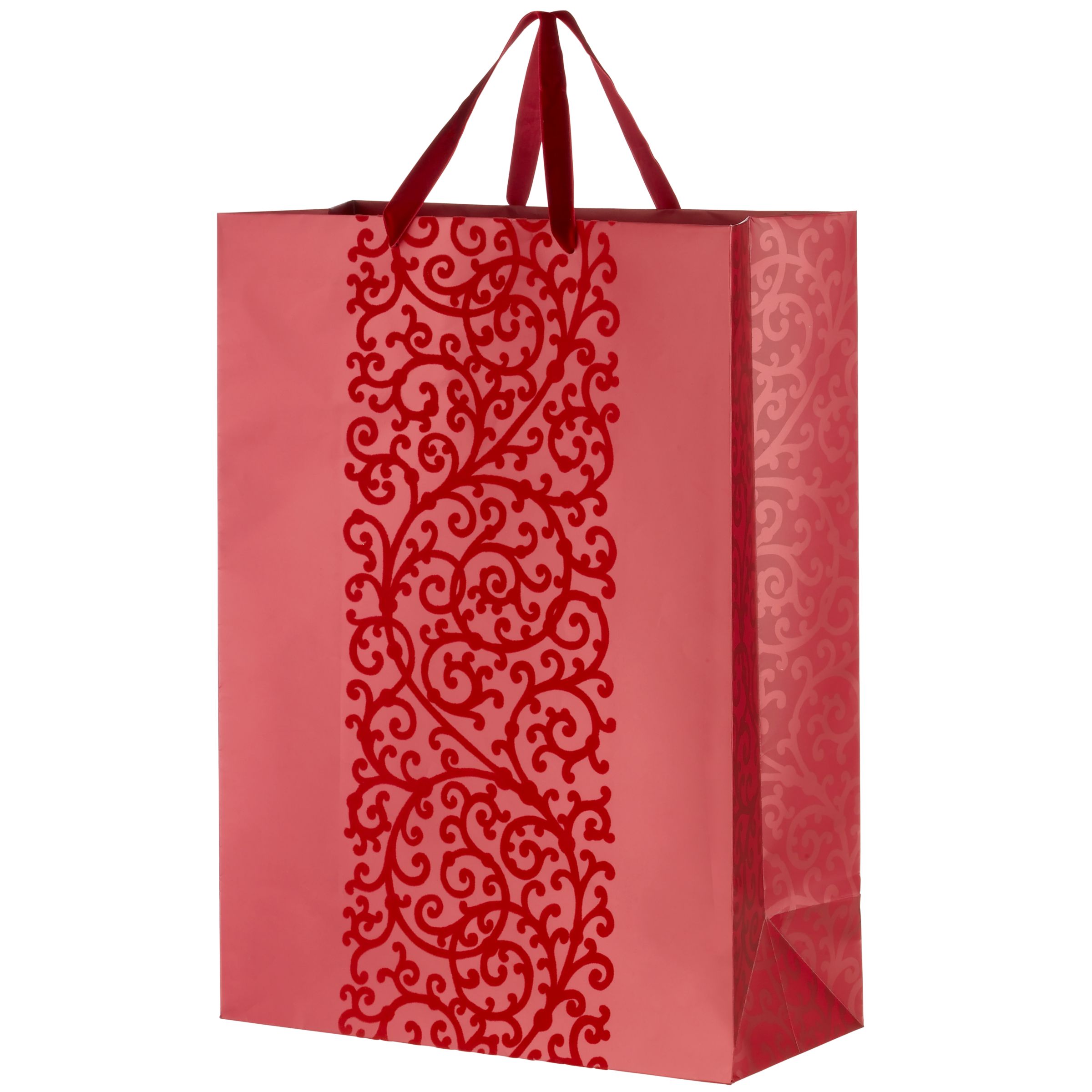 John Lewis Classic Swirl Gift Bag, Large, Red Flock