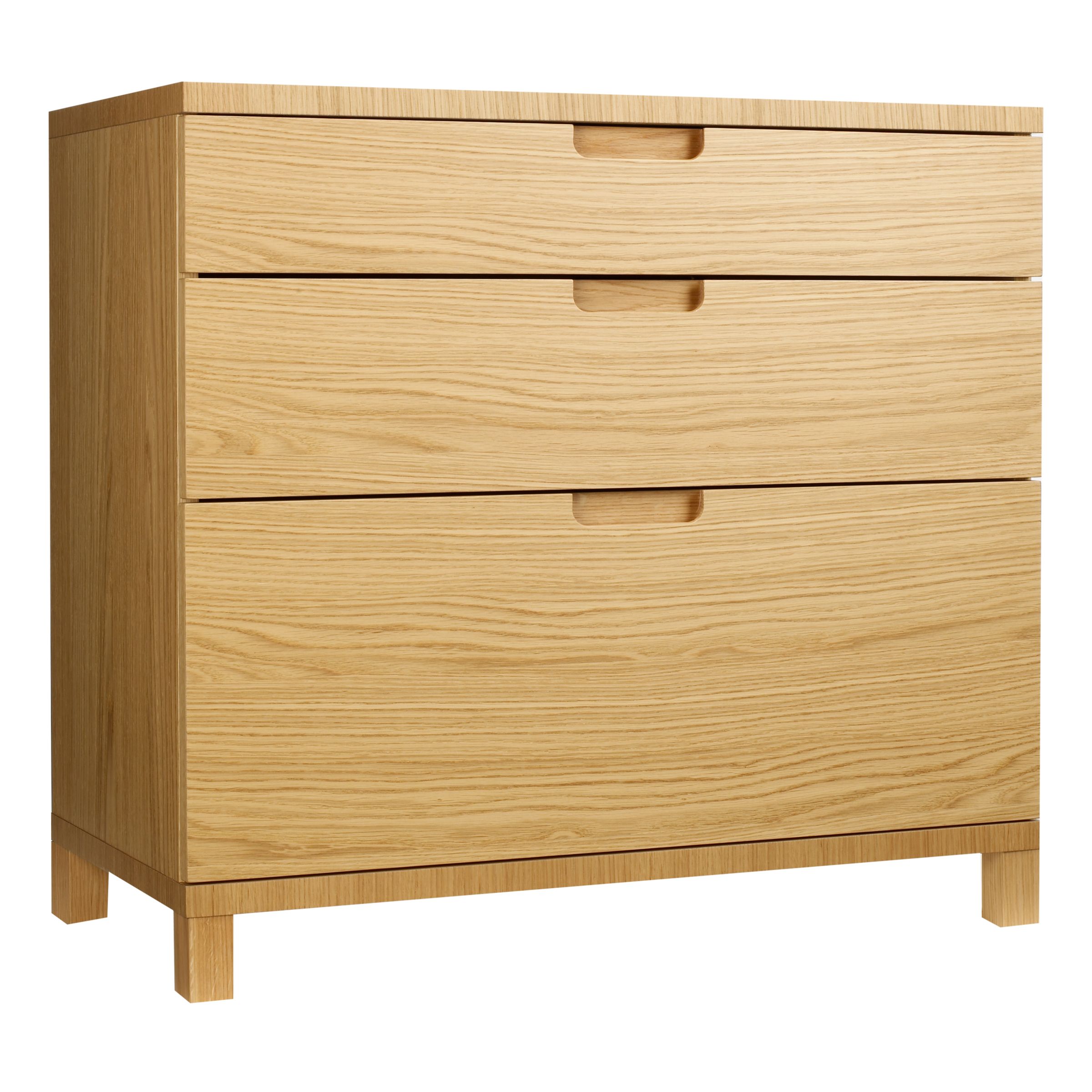 John Lewis Abacus 3-Drawer Wide Filing Chest, Oak at John Lewis