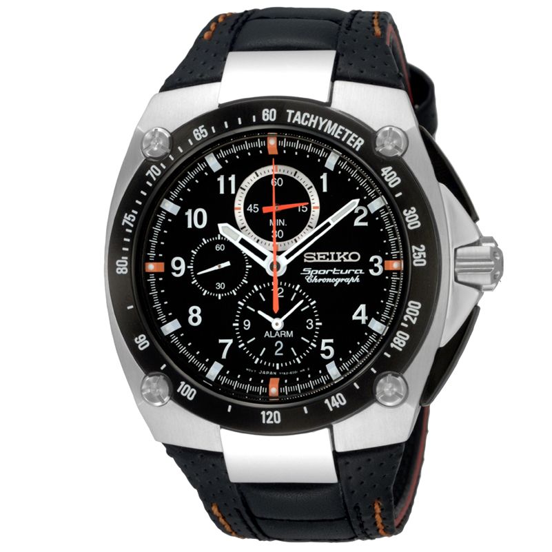 Seiko SNAD23P2 Sportura Men's Chronograph Watch, Black at John Lewis